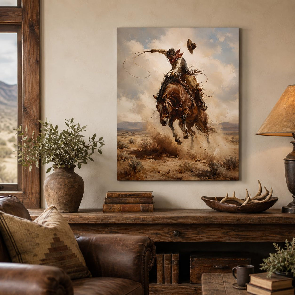 Cowboy Rider Framed Canvas Wall Art Western Ranch Home Accent 12x16 Inches (Cowboy Rider / 16"L x 12"W)