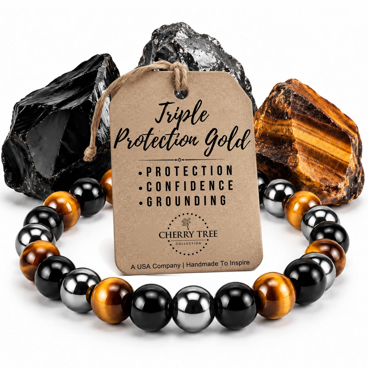 Triple Protection Gold 8mm Beaded Bracelet (Triple Protection Gold / Small)