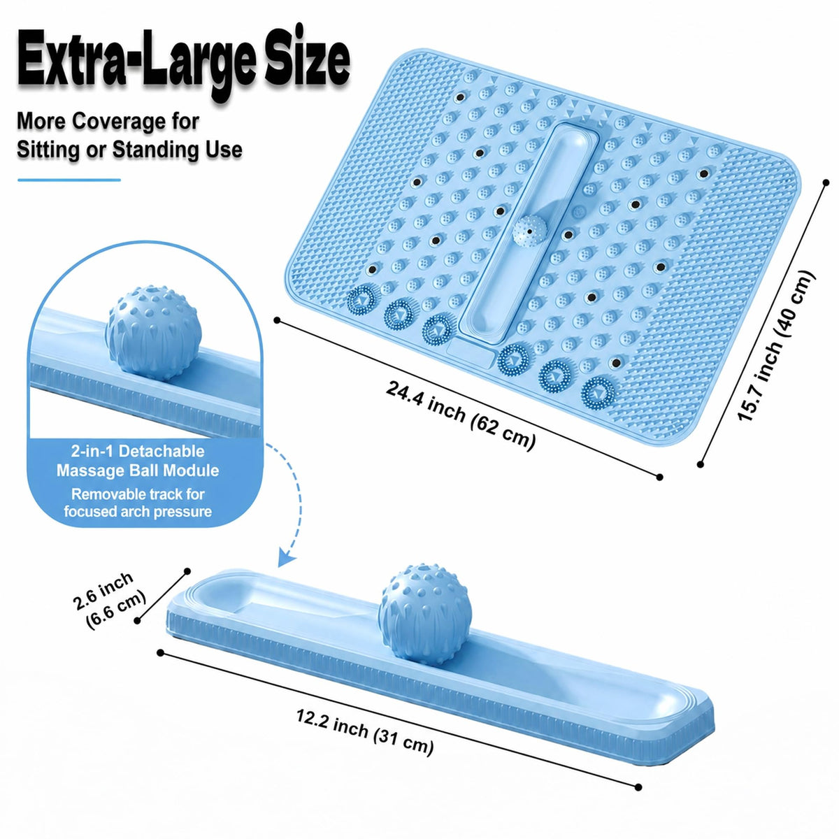 Soft TPR Extra Large Acupressure Foot Massage Mat With Removable Ball (Blue)