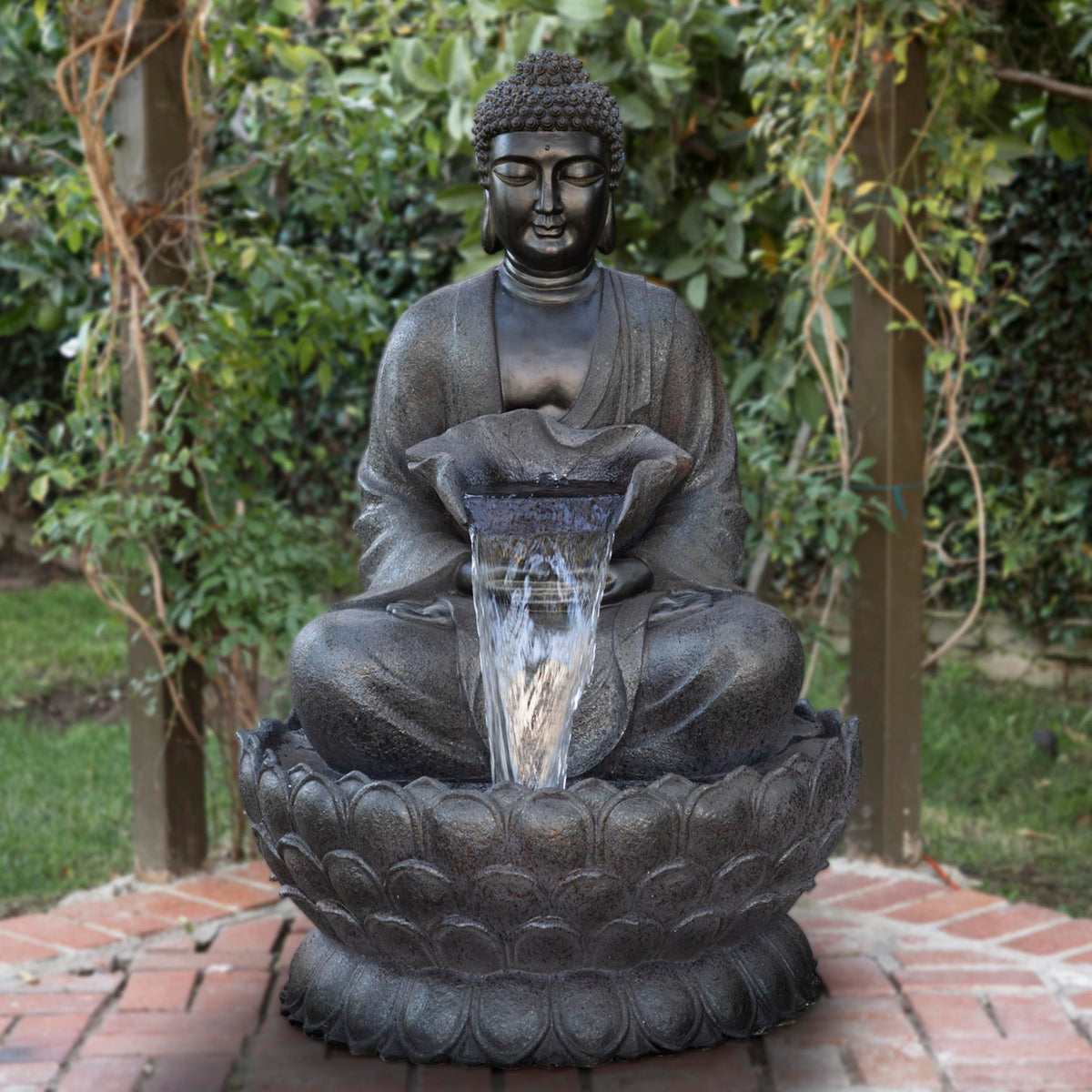 WIN1170 53" Outdoor Floor Calming Buddha Statue Waterfall Fountain (Gray)