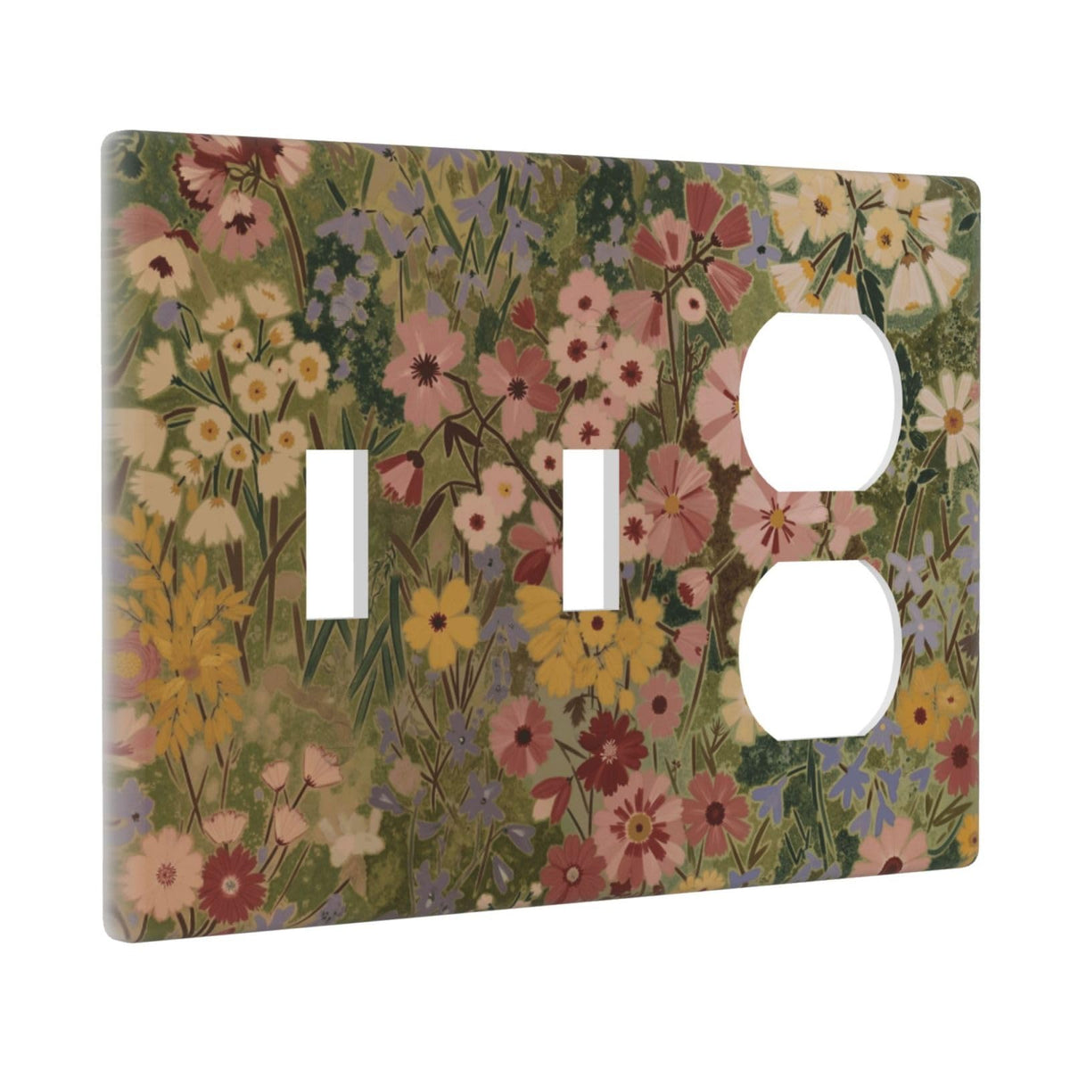 Rustic Colorful Floral Vintage Flower 3 Gang Combination 2 Toggle 1 Duplex Receptacle Outlet Covers Light Switch Cover Combo Wallplate Decorative Faceplate (Rustic Colorful Floral Vintage Flower / 3 Gang 2 Toggle 1 Duplex)
