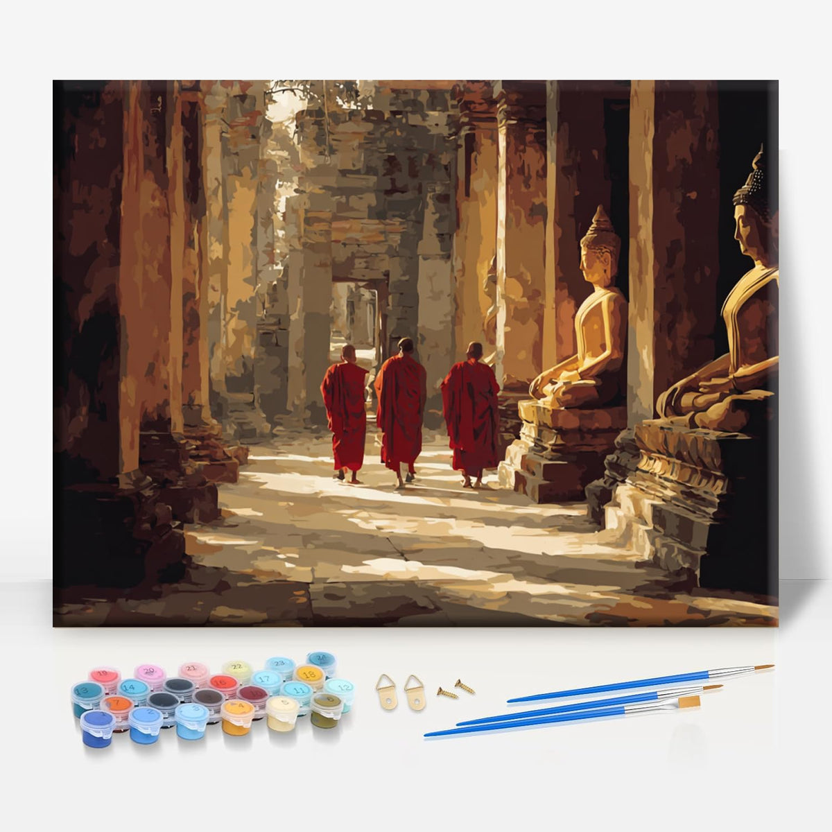 Golden Buddha Temple Buddhism Framed Canvas DIY Paint by Numbers Kit Bar Cafe Cave Home Room Wall Bathroom Porch Patio Decor Gift (GOLDEN BUDDHA TEMPLE)