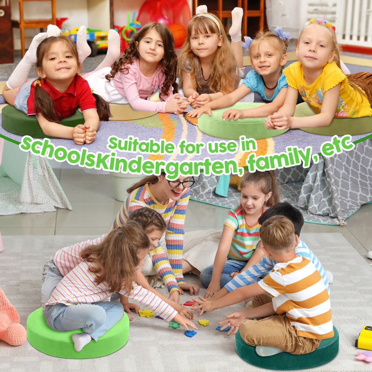 8 Pcs Round Floor Pillow Cushions for Kids Classroom 15'' Soft Flexible Seating Classroom Elementary Extra Thick Floor Cushions for Daycare Kindergarten Reading Corner Library (Forest Green)