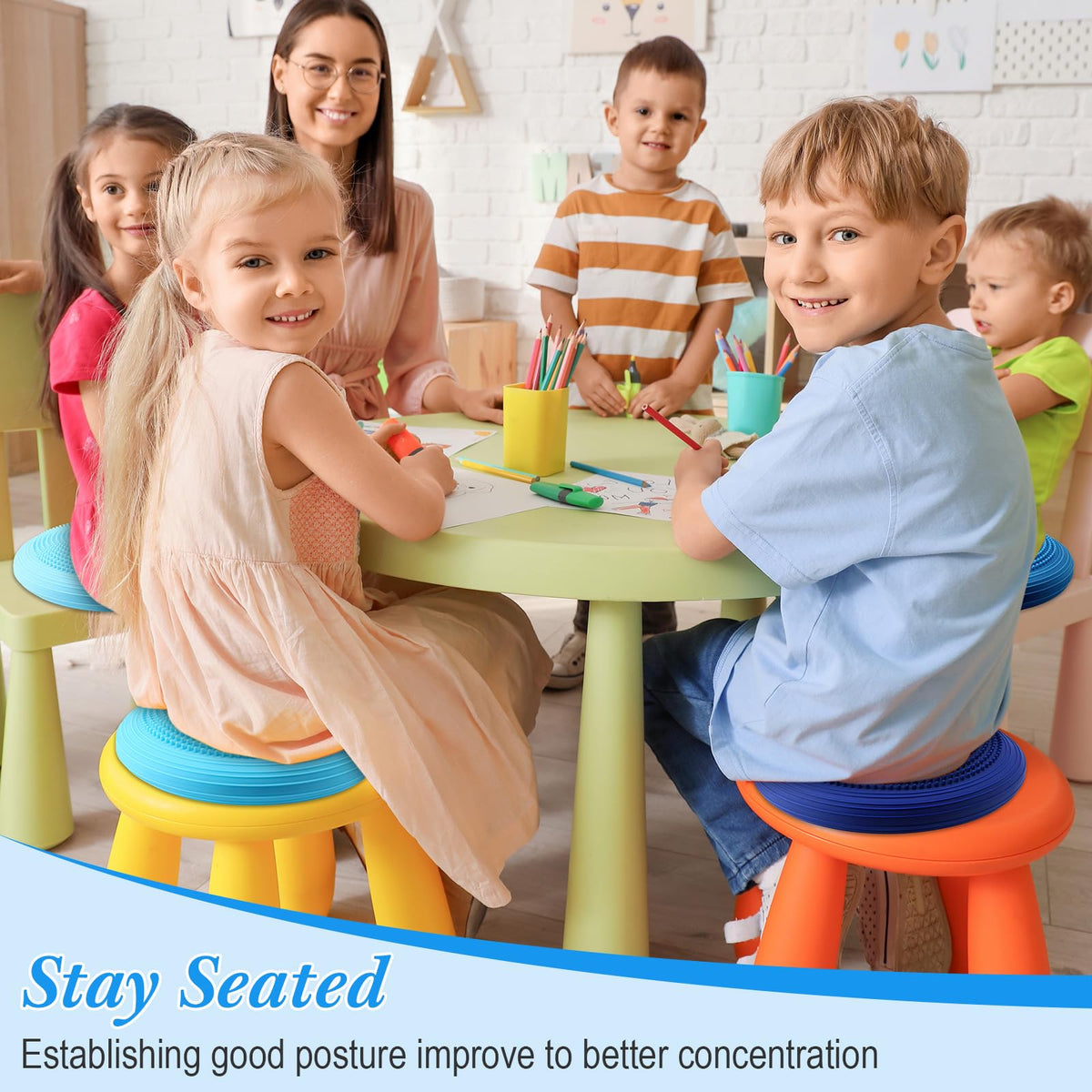 4 Pcs Wiggle Seat Inflated Wobble Cushion for Kids (Ocean Color)