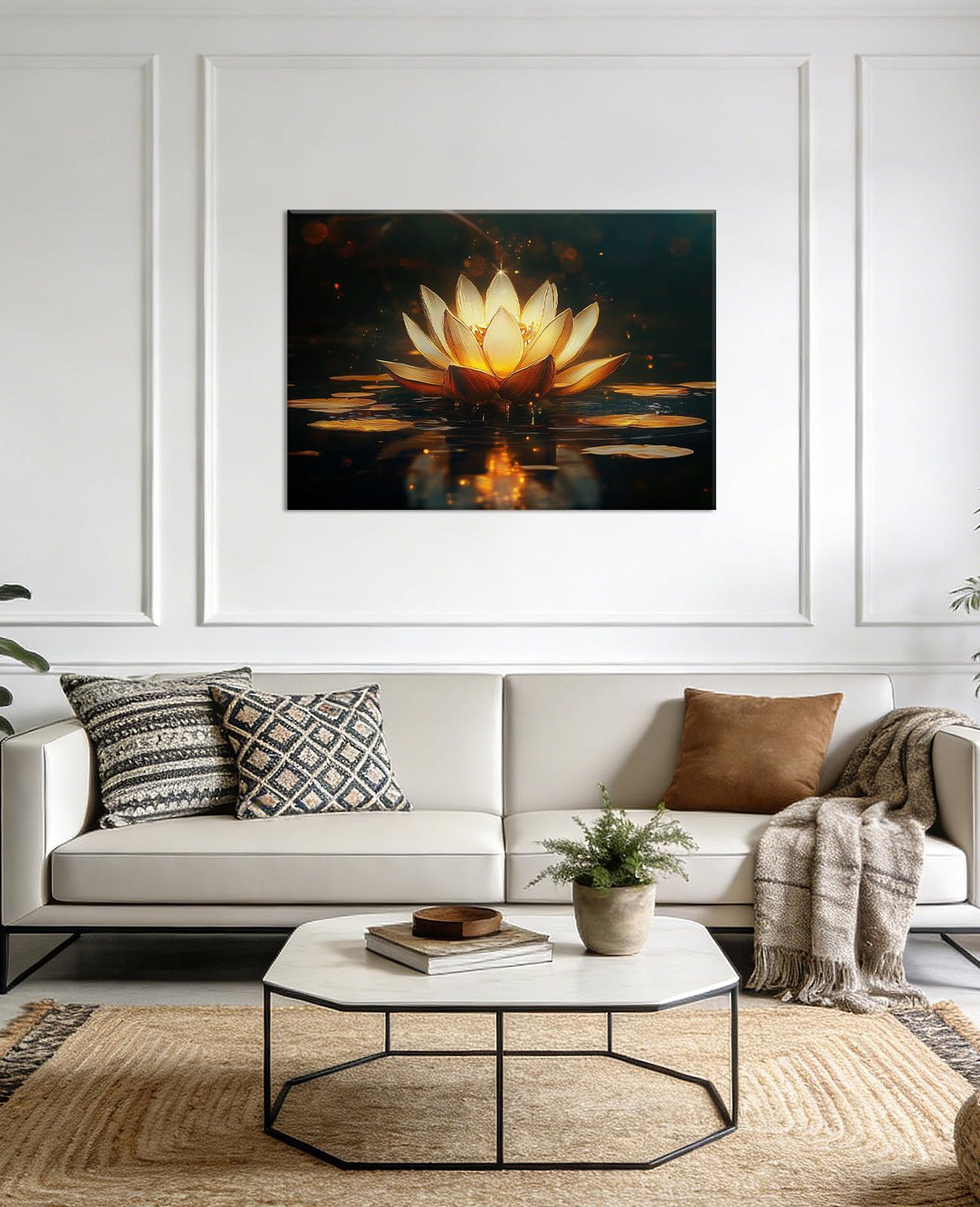 Large Gold Lotus Wall Art Pink Water Lily Picture Canvas Prints Flower Painting Zen Artwork Bathroom Living Room Home Office Decor Framed (48"L x 32"W / Gold)