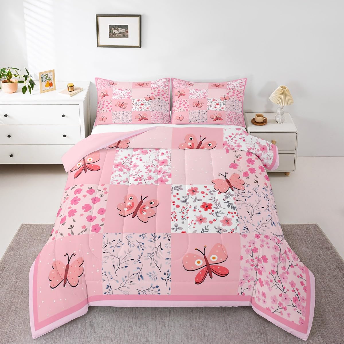 Girls Pink Comforter Set King Size 3 Pcs for Kids Boys Girls (Multi 821 / King)