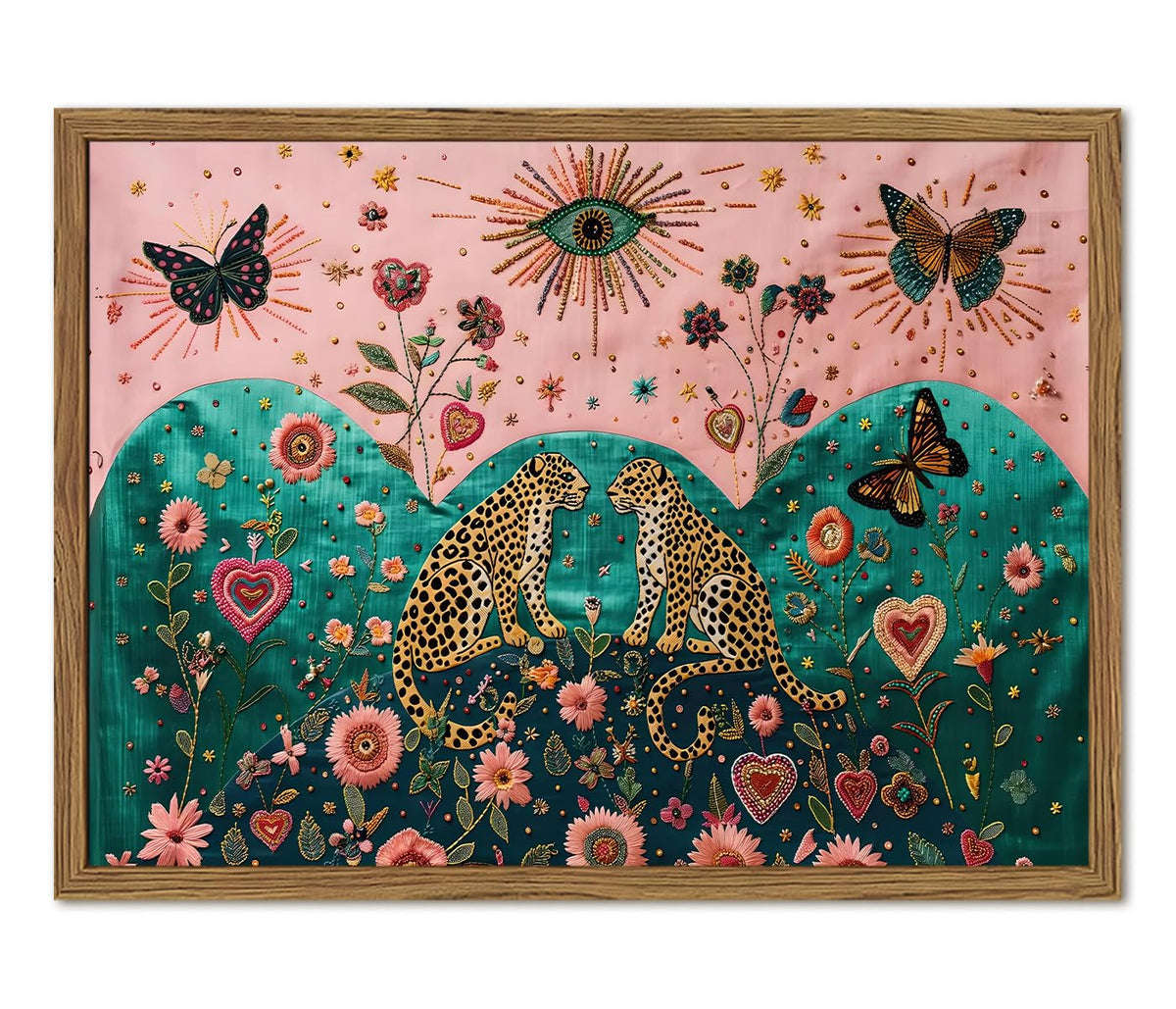 Vintage Leopard Wall Art Mystical Cheetah Wall Decor Painting (Animal-D / 16"L x 12"W)