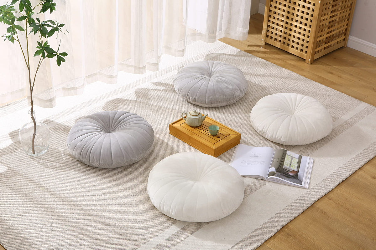 Floor Pillow Meditation Cushion Round Large Floor Pillows Seating for Adults (Beige / 18inches)