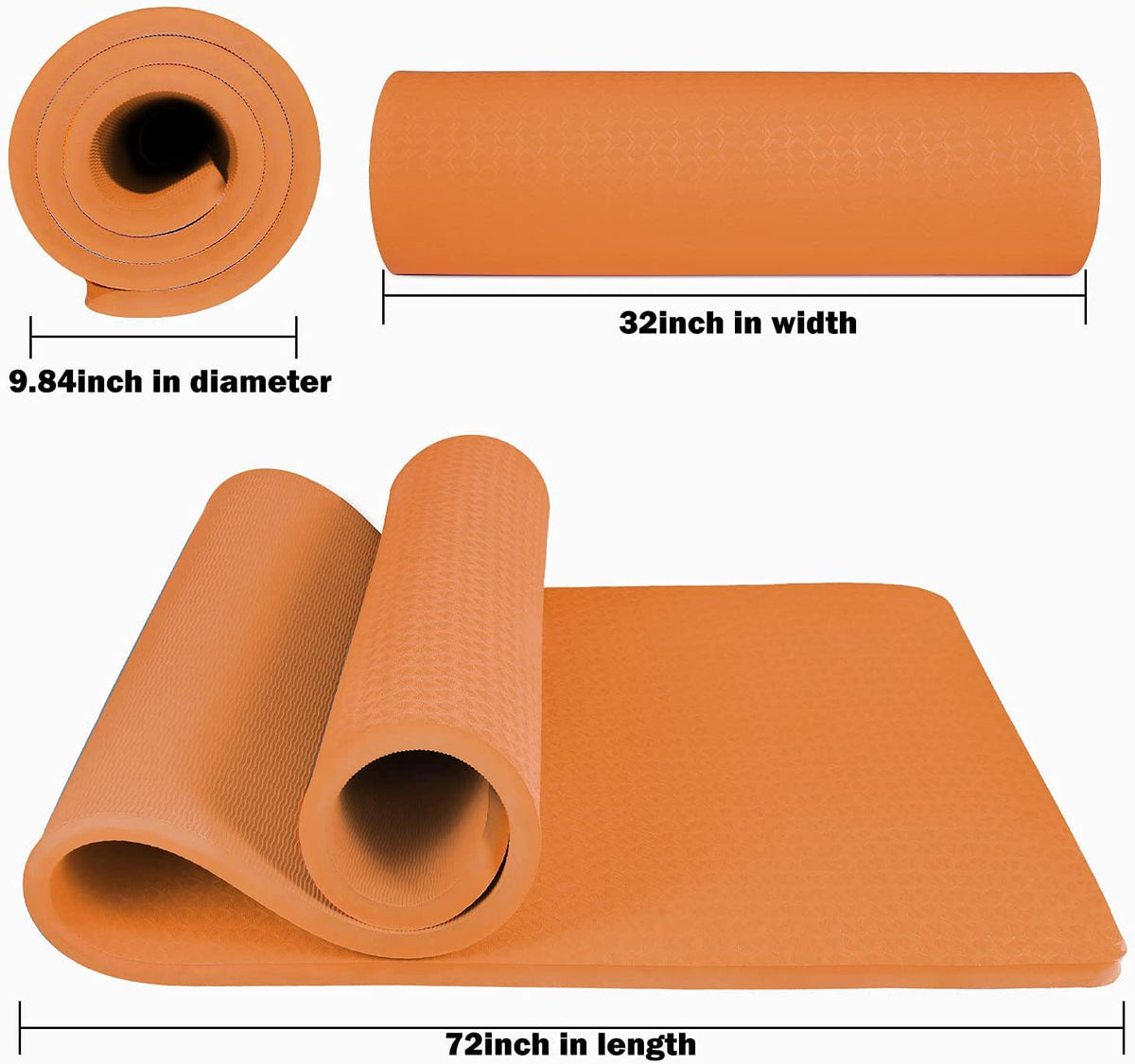 4 5 inch TPE Yoga Mat Fitness & Exercise Mats Large Size 72"L x 32"W Non (Orange)