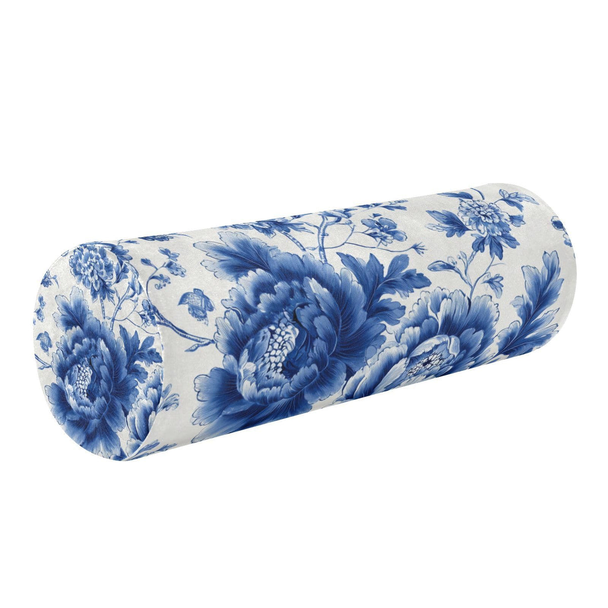 Blue and White Peony Flowers Butterfly Neck Roll Pillow Bolster Round Health Memory Foam Long Cervical Cylinder Pillows with Removable Washable Cover for Body Bed Legs Back Yoga (Blue and White Peony Flowers Leaf)