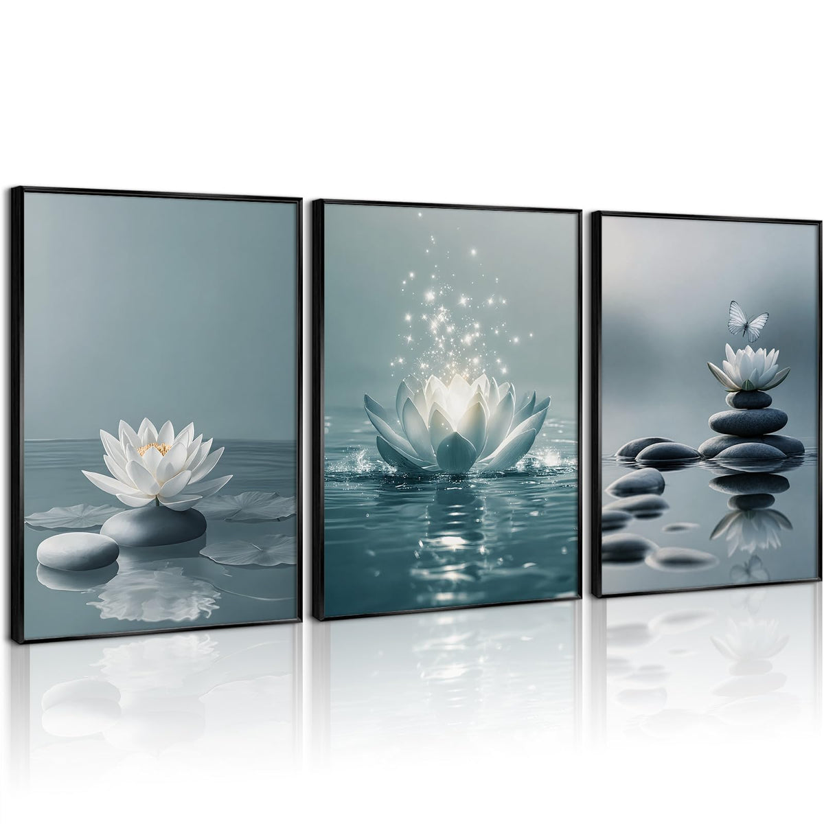 Zen Lotus Flower Canvas Wall Art Decor Spa Meditation Pictures Yoga Poster (Blue Zen Art / 12x16 Inch Unframed)