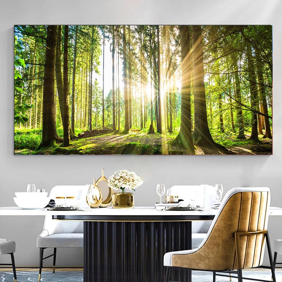 Large Living Room Wall Art Landscape Picture Painting Spring Forest Canvas Wall Art Natural Sun Tree Prints Green Room Decor Sunset Poster Office Artwork Home Bedroom Wall Decorations (Blandscape / 60"L x 30"W)