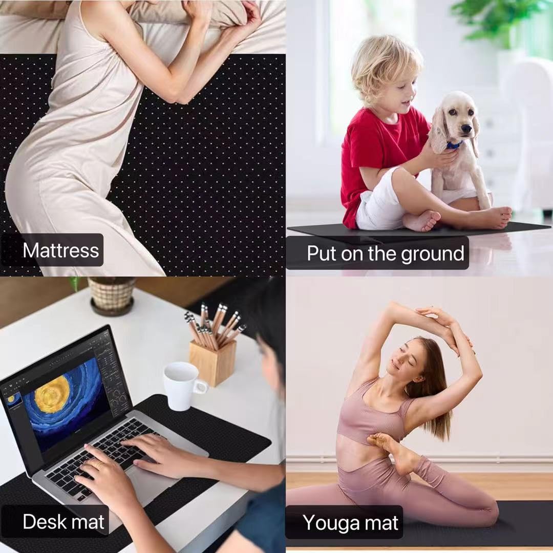 Grounding Mat for Bed King Size 78"×27" with Adjustable Straps (Black / King)