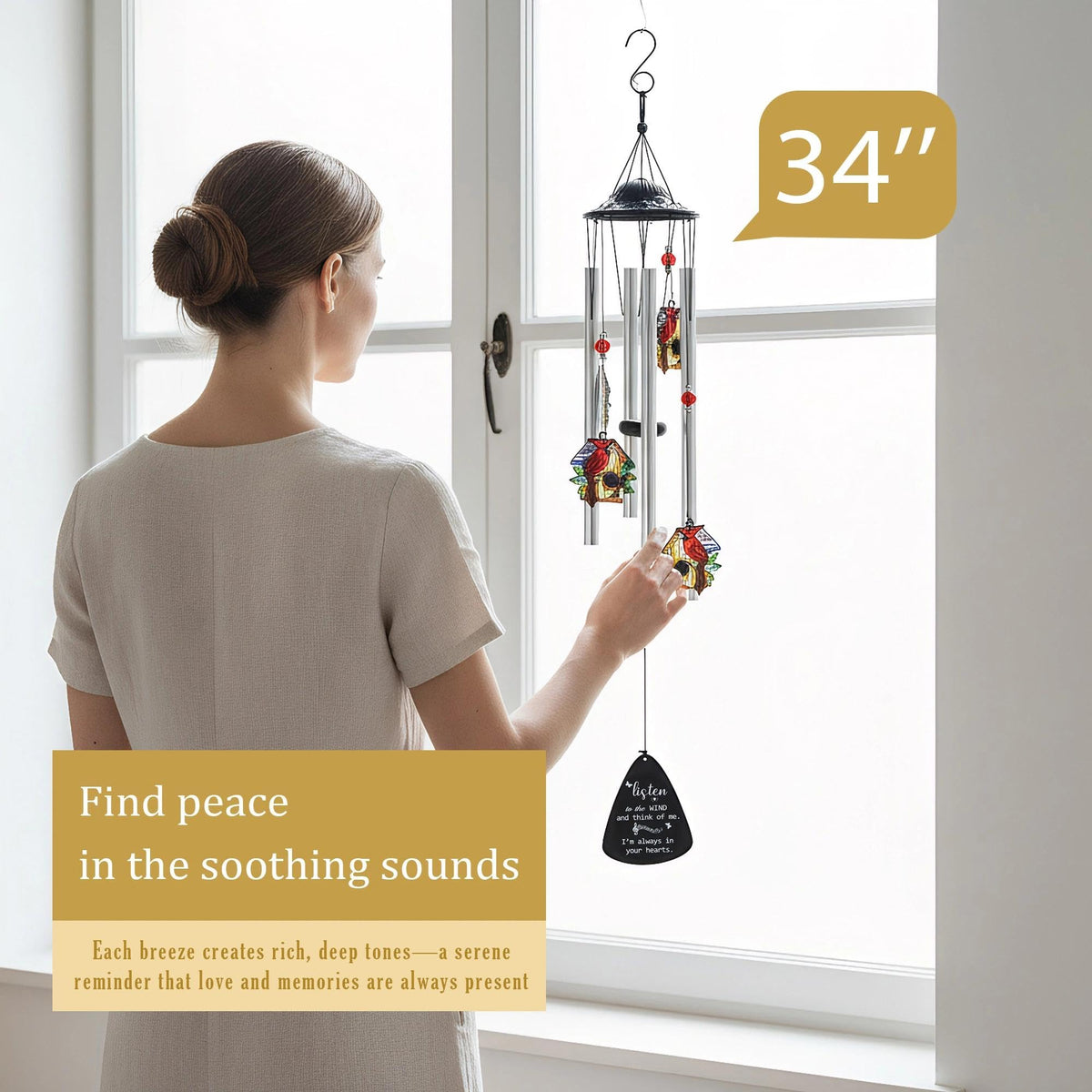 Cardinal Memorial Wind Chime (Cottage Garden – Birdhouse – 34 Inch)
