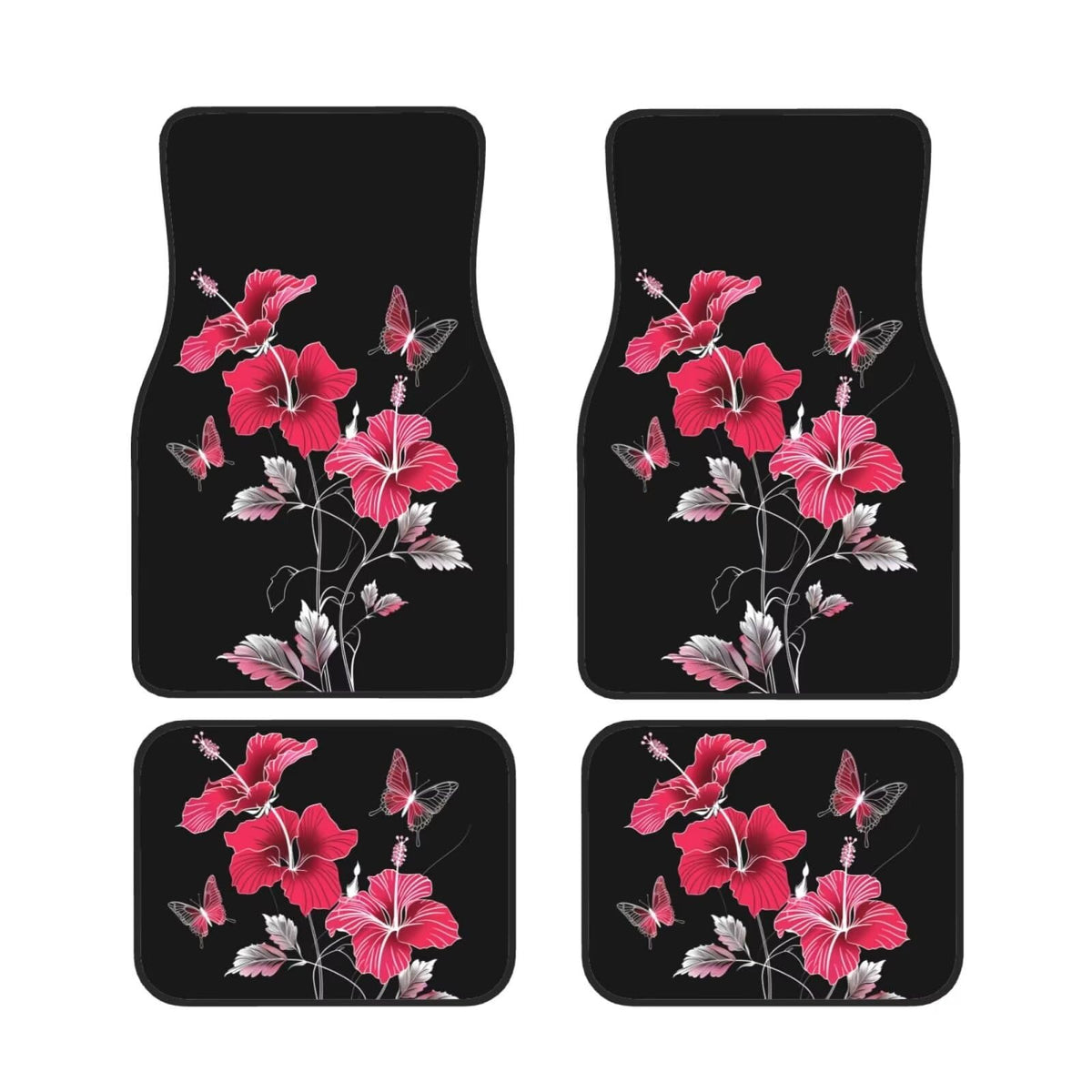 Pink Flower Floor Mats Tropical Hibiscus Car Floor Mats Universal Fit for Cars Trucks SUVs Sedans (Pink Flower)
