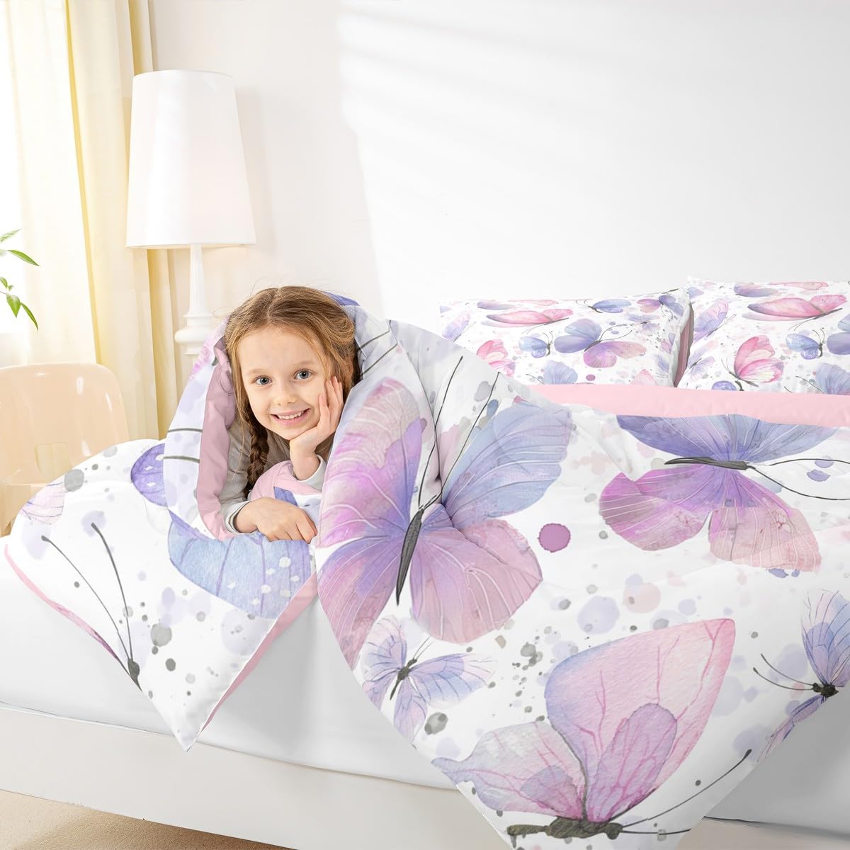 Girls Butterfly Comforter Set Queen Size Bedding Set (Multi 816 / Queen)