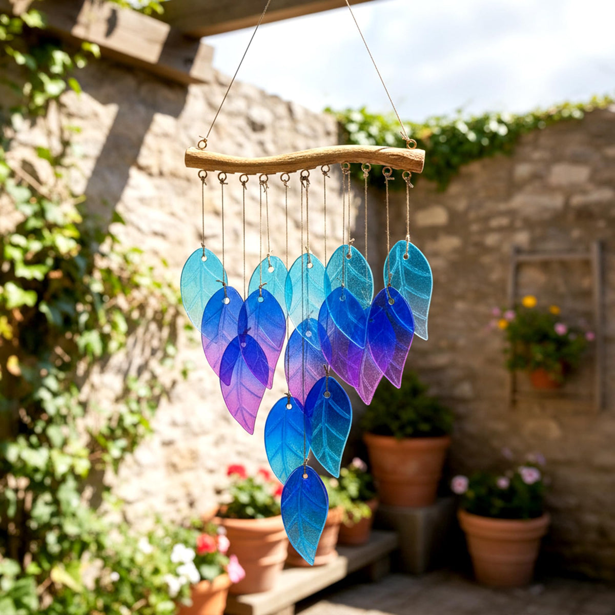 Glass Leaves Wind Chimes for Outdoor Memorial Decor