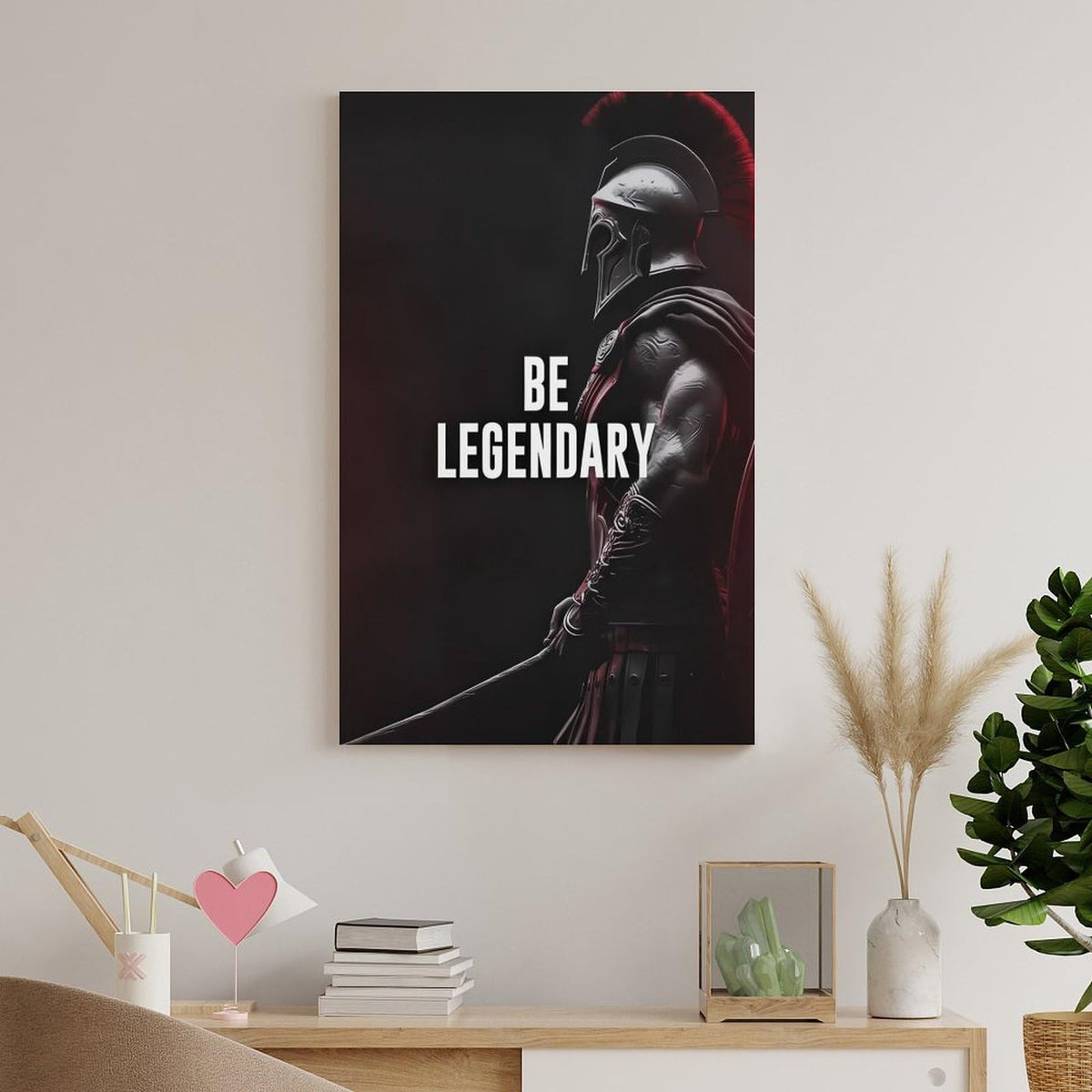 Be Legendary Spartan Warrior Motivational Print Canvas Printing Wall Art Prints Wall Decor Posters Dark Red Black Minimalist Stoic Gym Office Living Room Bedroom Decor 16x24inch (style-40 / 16x24inch(40x60cm) Frame)