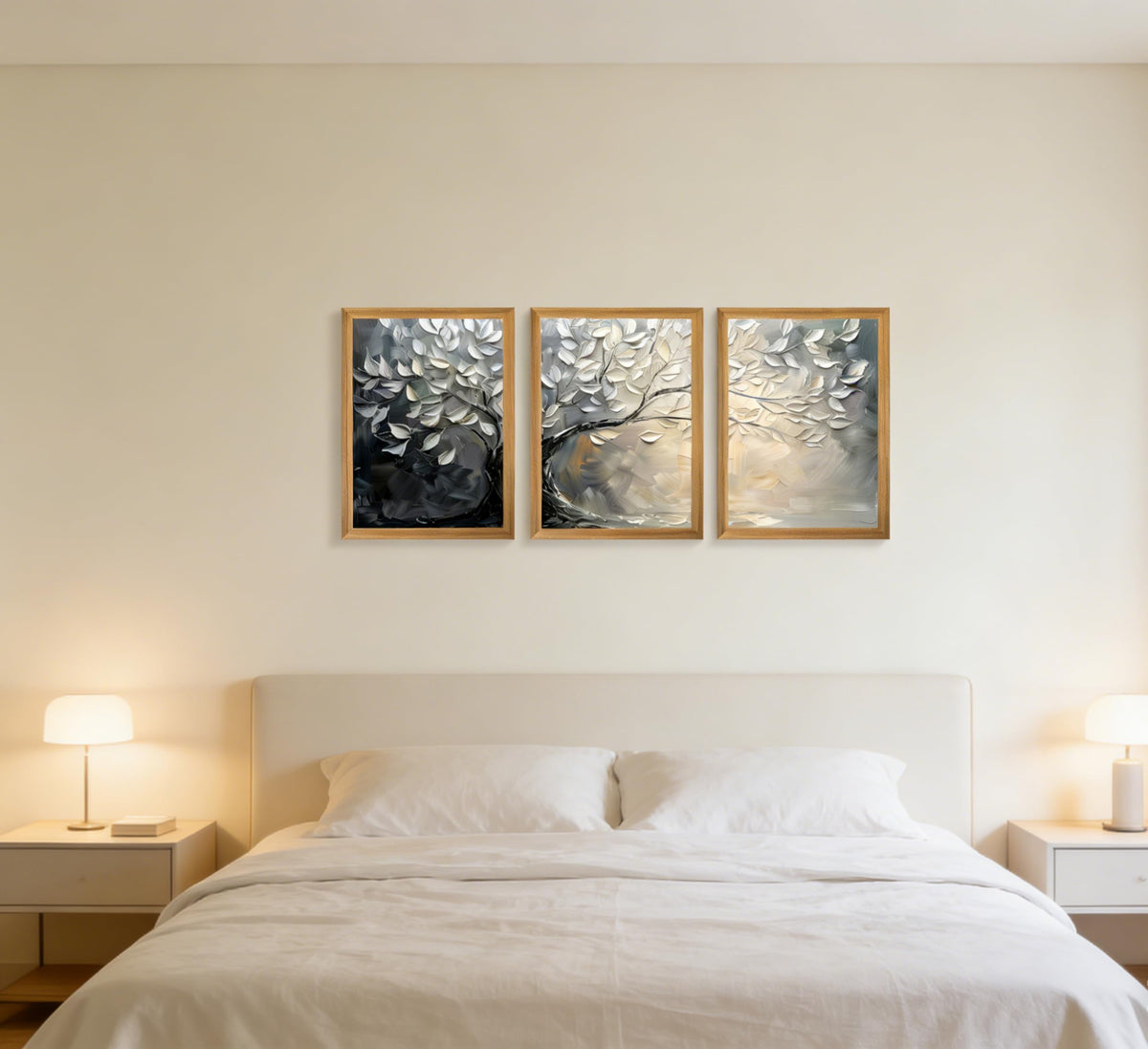 3Pcs Framed Abstract Leaf Canvas Wall Art (White / 16"L x 12"W)