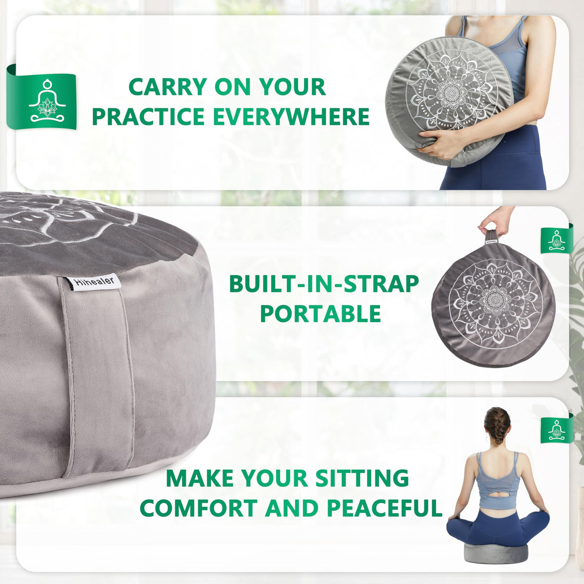 Meditation Cushion (Calmly Grey & White)