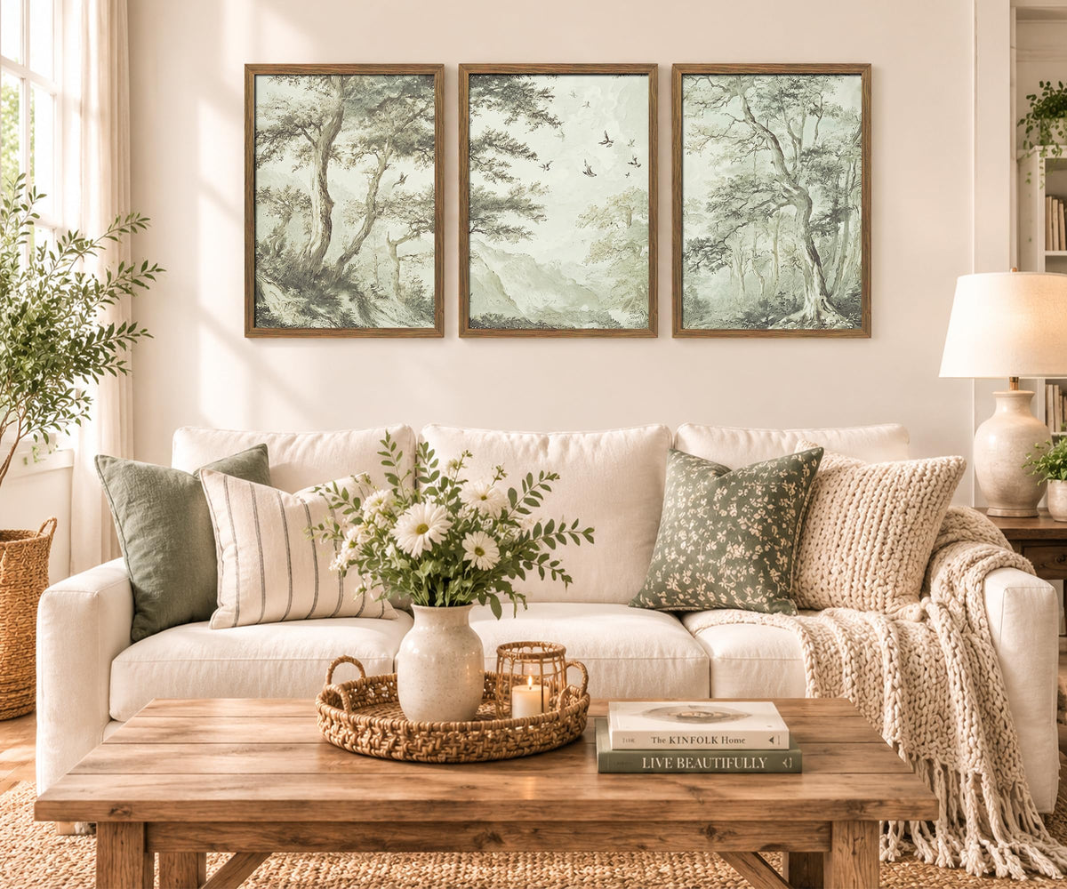 Botanical Forest Wall Art Set of 3 Framed (RetroForest / 16x24 Inch)