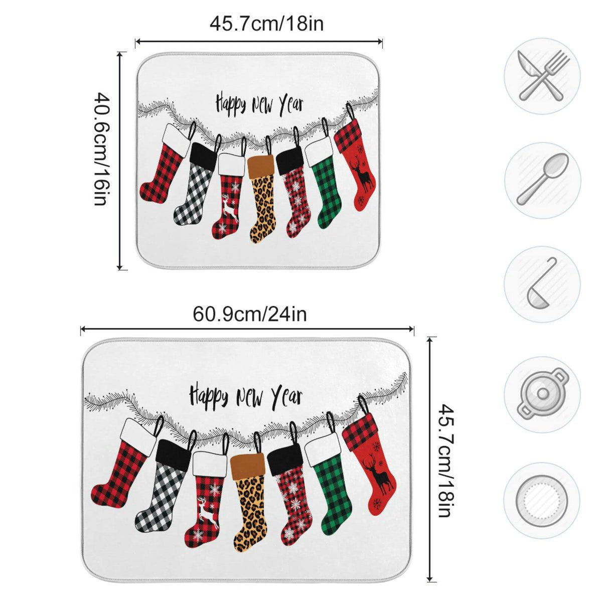Super Absorbent Dish Drying Mat (Christmas Stockings / 18" x 24")