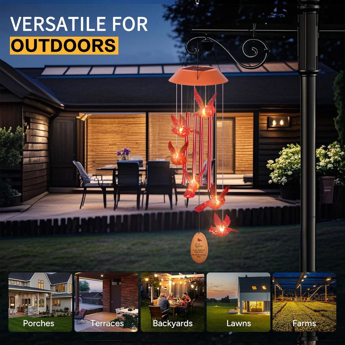 Cardinal Wind Chimes for Outside with 4 Music Aluminum Tubes