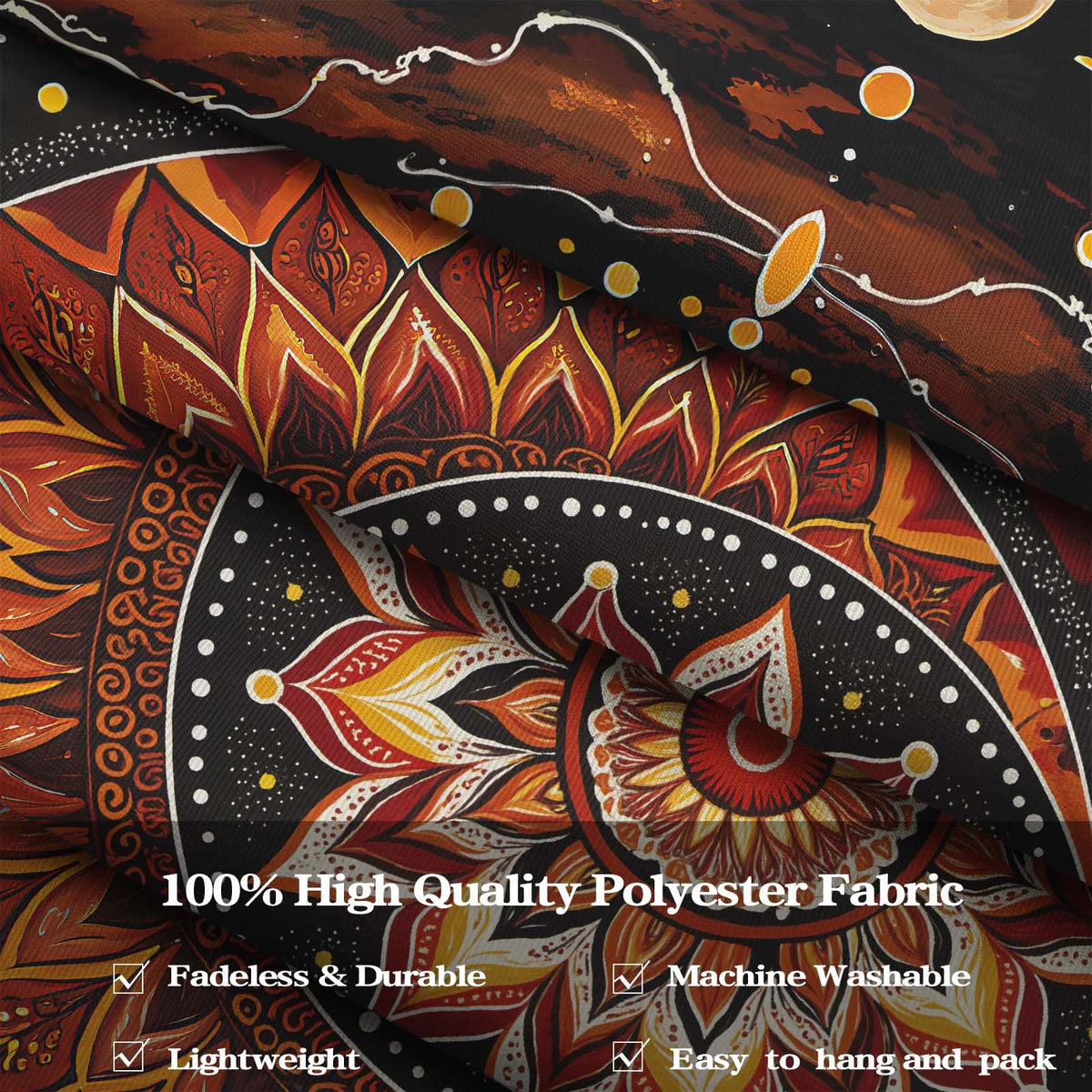 Celestial Mandala Tapestry (90"L x 70"W / Red Yellow Black)
