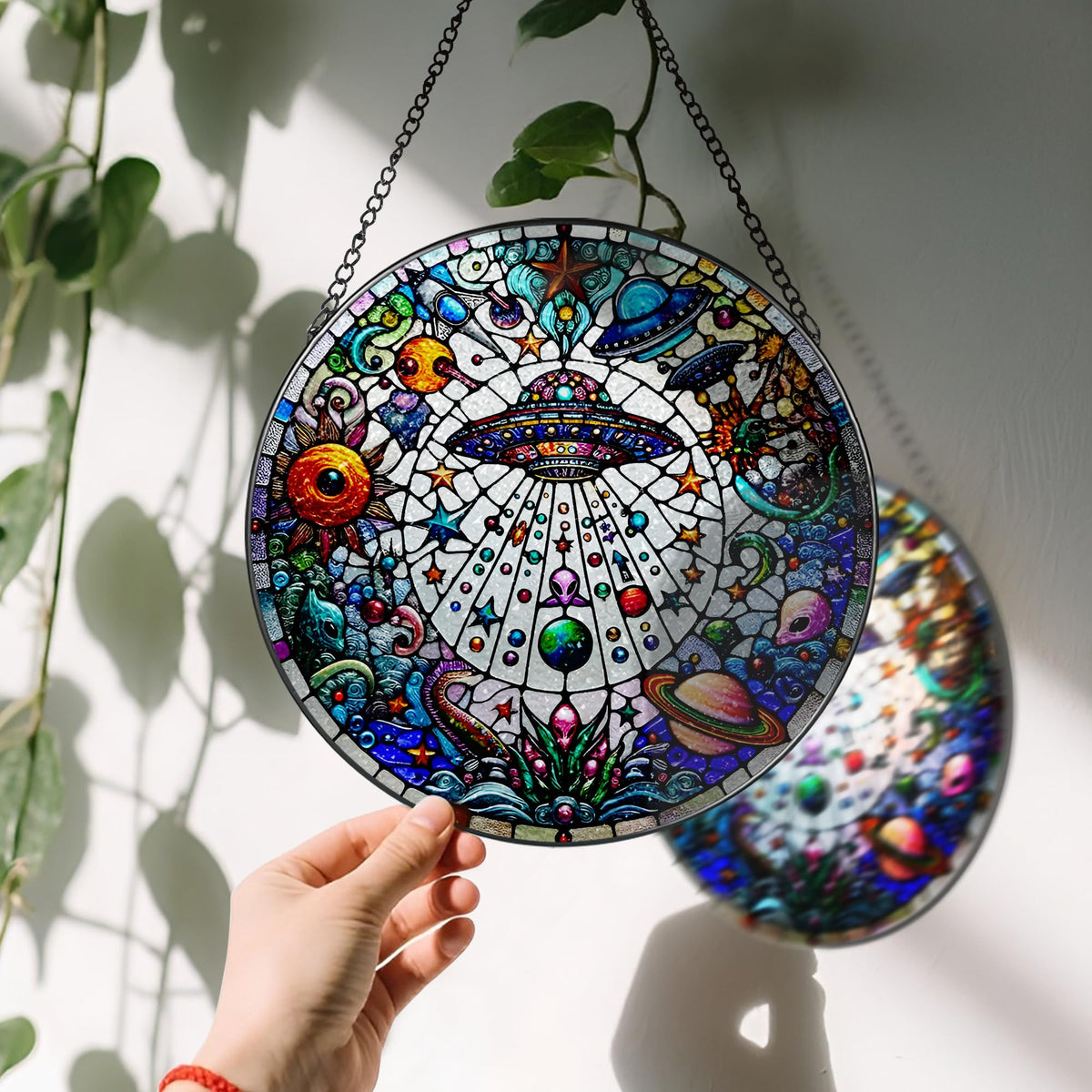 Stained Glass Window Hanging (Ufo&alien)