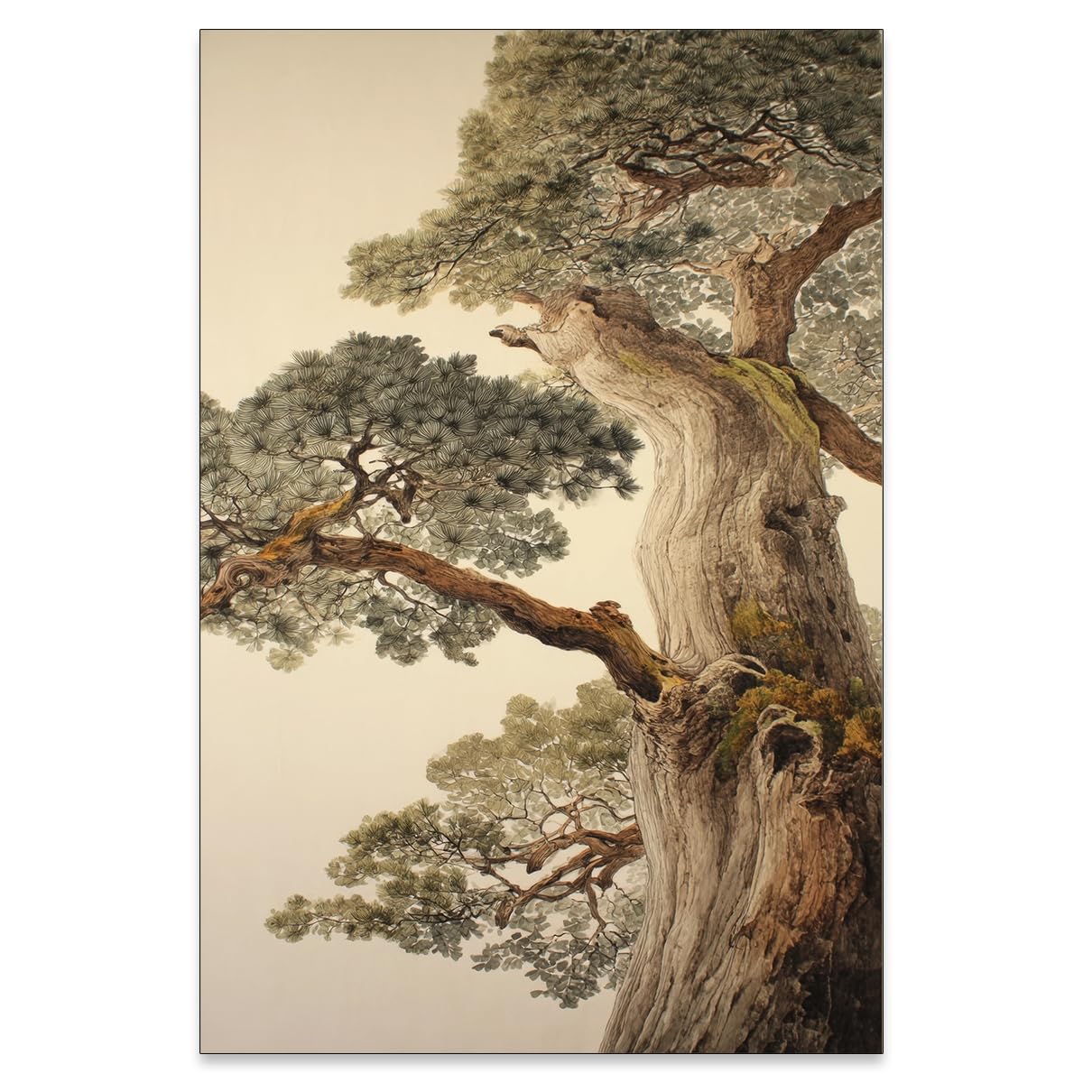 Vintage Japanese Pine Tree Wall Art Oriental Asian Tree Canvas Posters Japan Scenery Room Aesthetic Prints Calm Earthy Forest Botanical Painting for Home Bedroom Living Room Office 12x18in Unframed (Unframed / Japanese Poster / 18"L x 12"W)