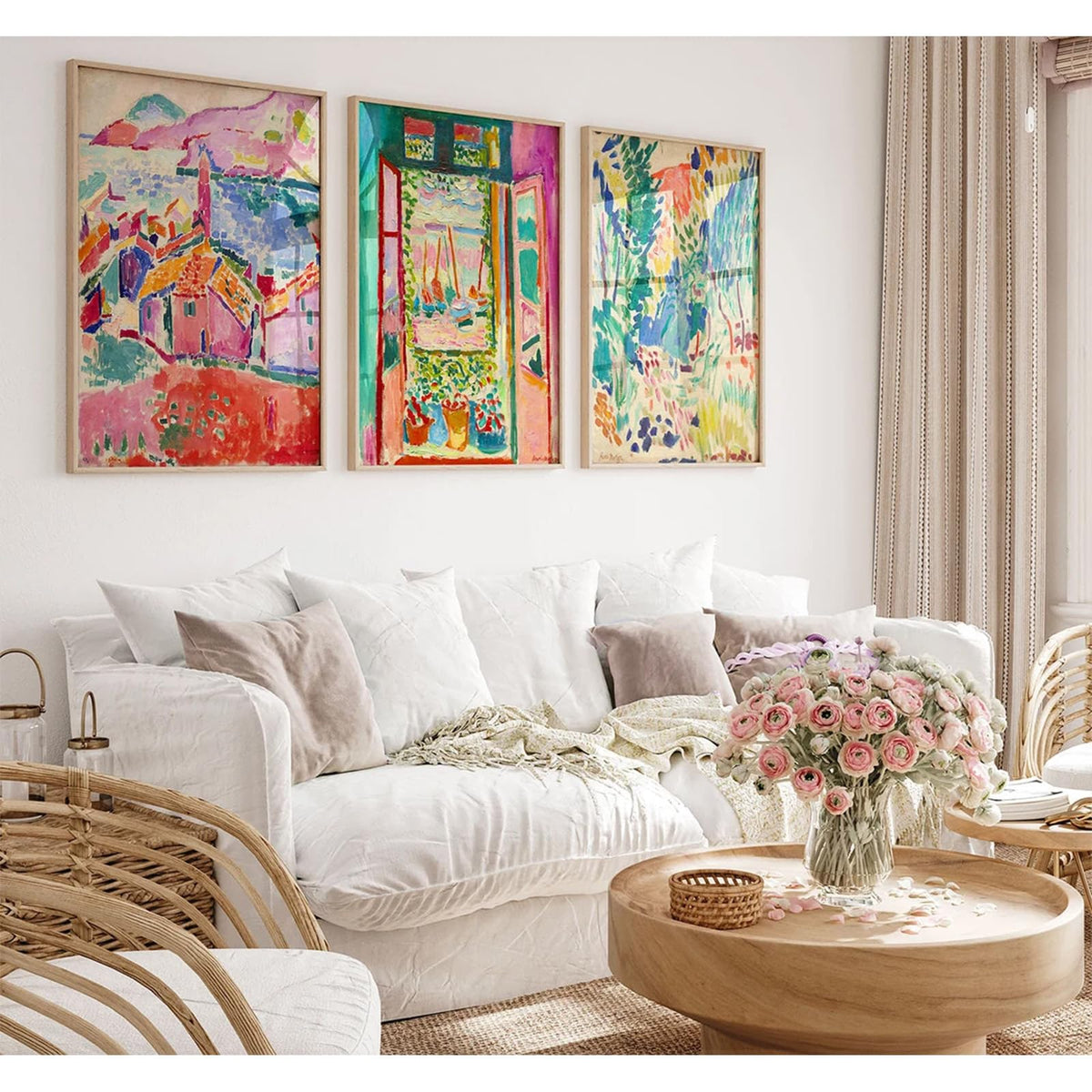 Henri Matisse Wall Art Pink Aesthetic Canvas Wall Decor Colorful Abstract Art Pictures Henri Matisse Prints Posters Boho Artwork Painting for Bedroom Living Room 12x16 Inch Unframed Set of 3 (Unframed / Henri Matisse Prints / 16"L x 12"W)
