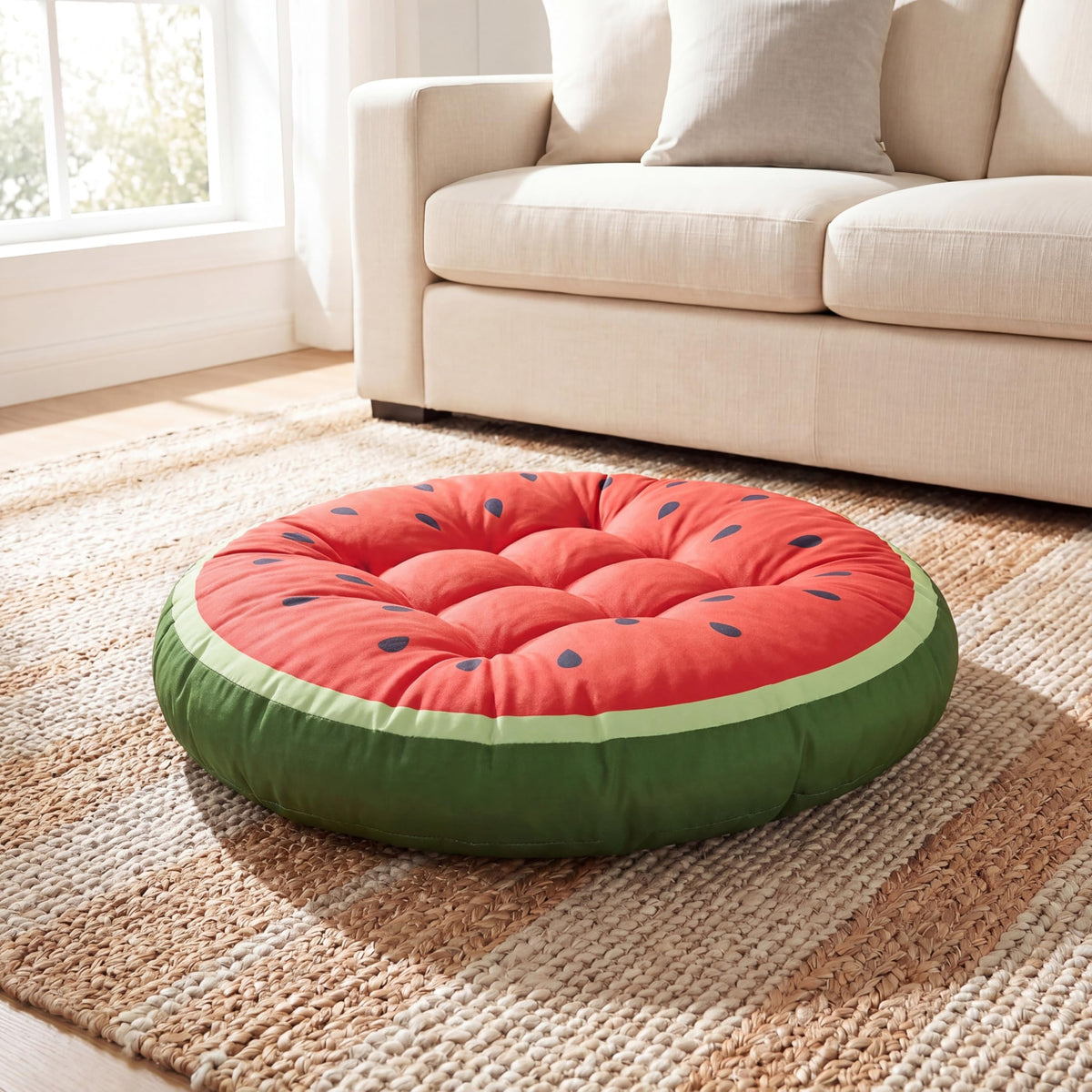35" Watermelon Extra Large Floor Cushion Round Floor Pillow (Red / Watermelon)
