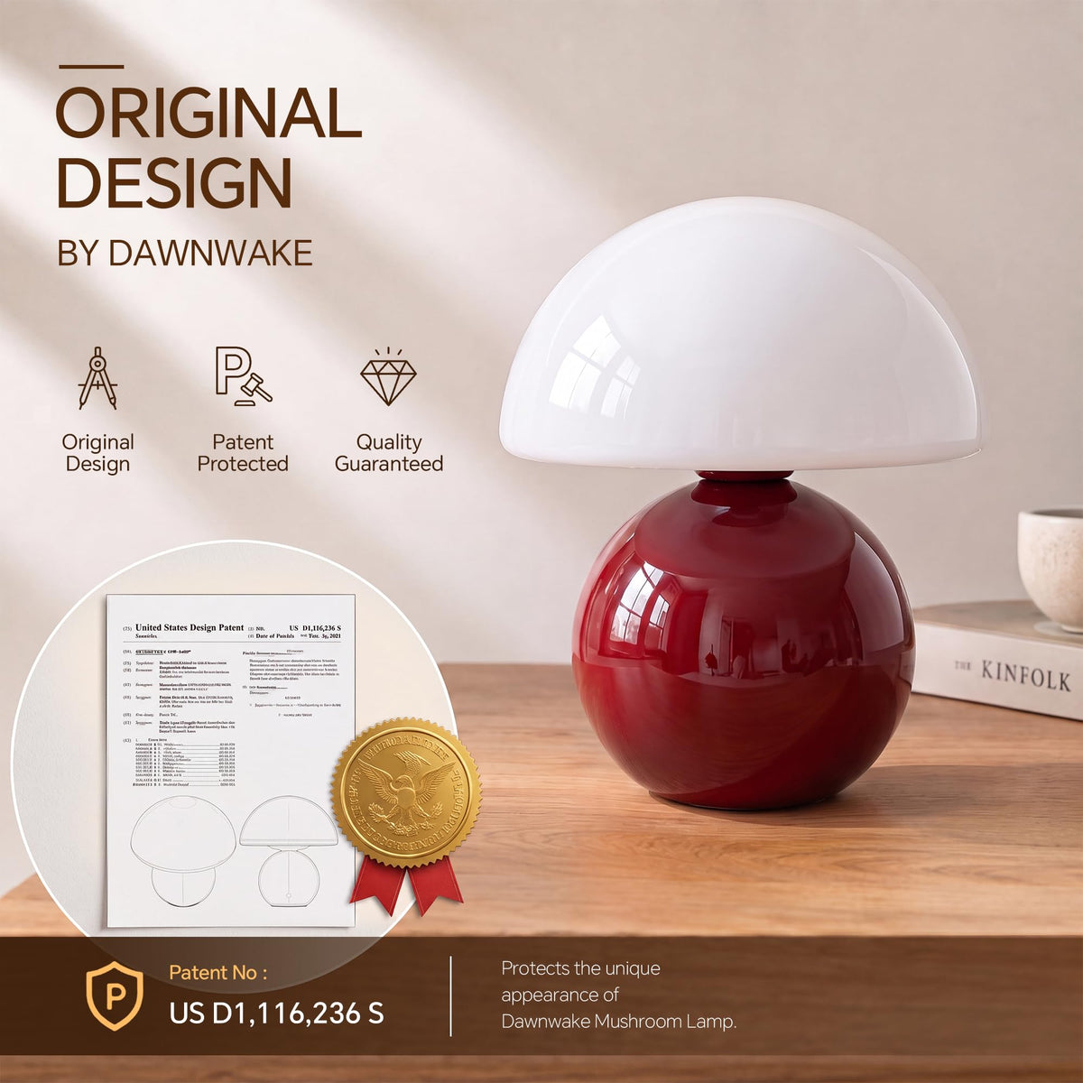 Mushroom Lamp Table Lamp for Bedroom (Wine Red)