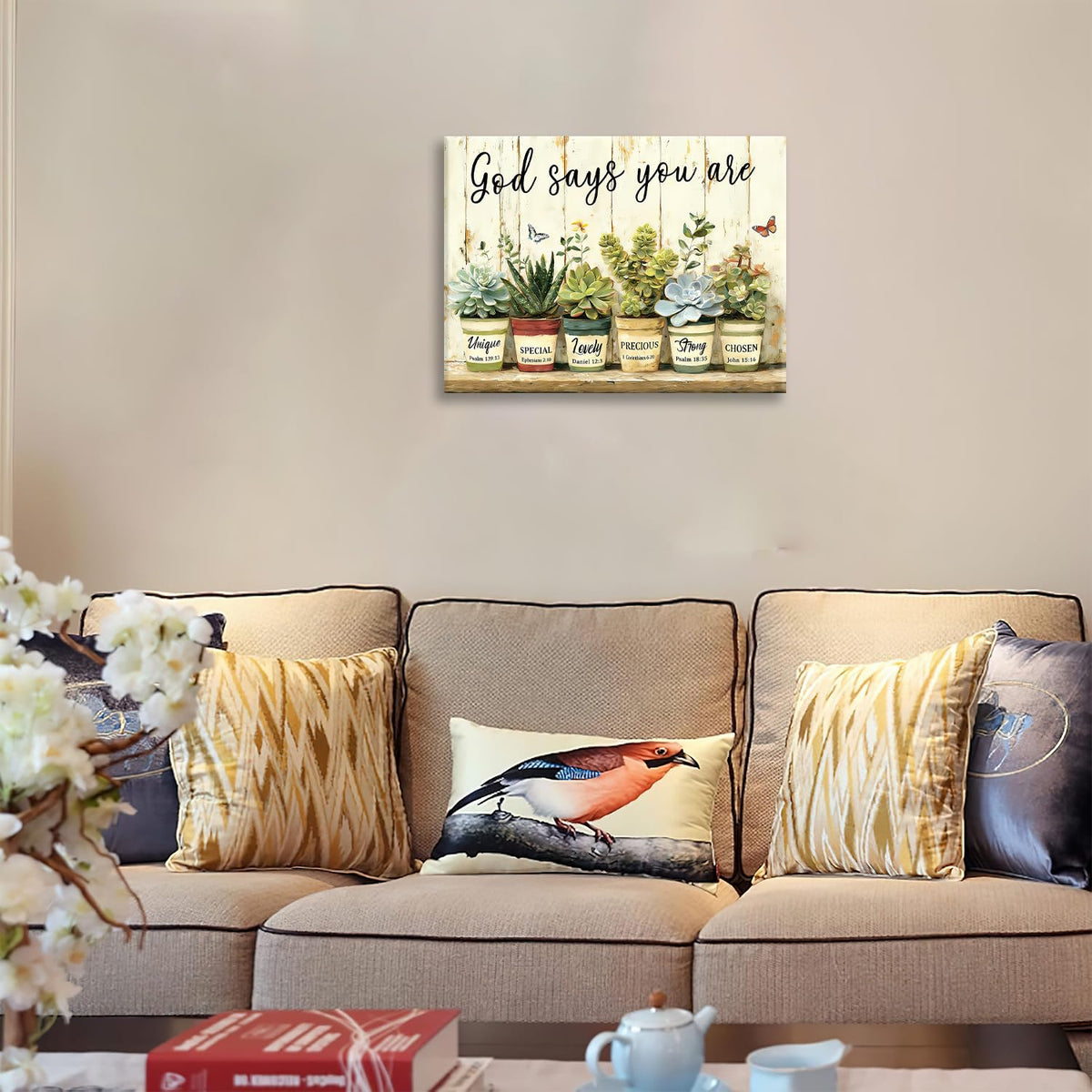 Succulent Canvas Wall Art Religious Print Painting Framed ArtWork 16"x24" (Cactus / 24"L x 16"W)