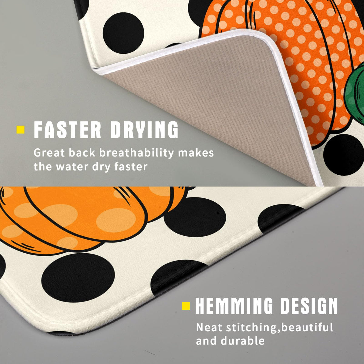 Autumn Pumpkin Dish Drying Mat for Kitchen Counter (Pumpkin and Black Dot230807 / 16" x 18")