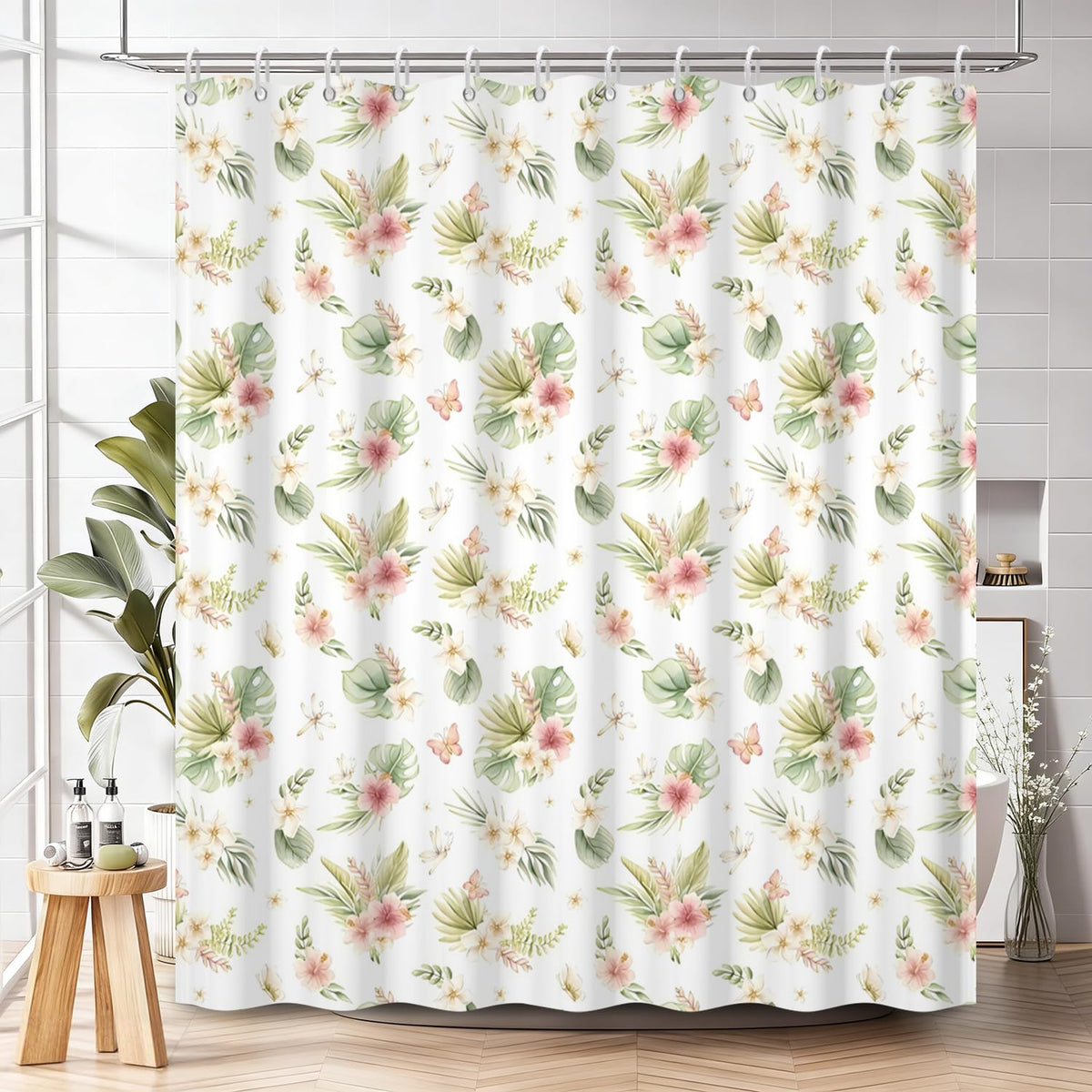 Tropical Floral Shower Curtain 71x74 Inch (Floral-m)