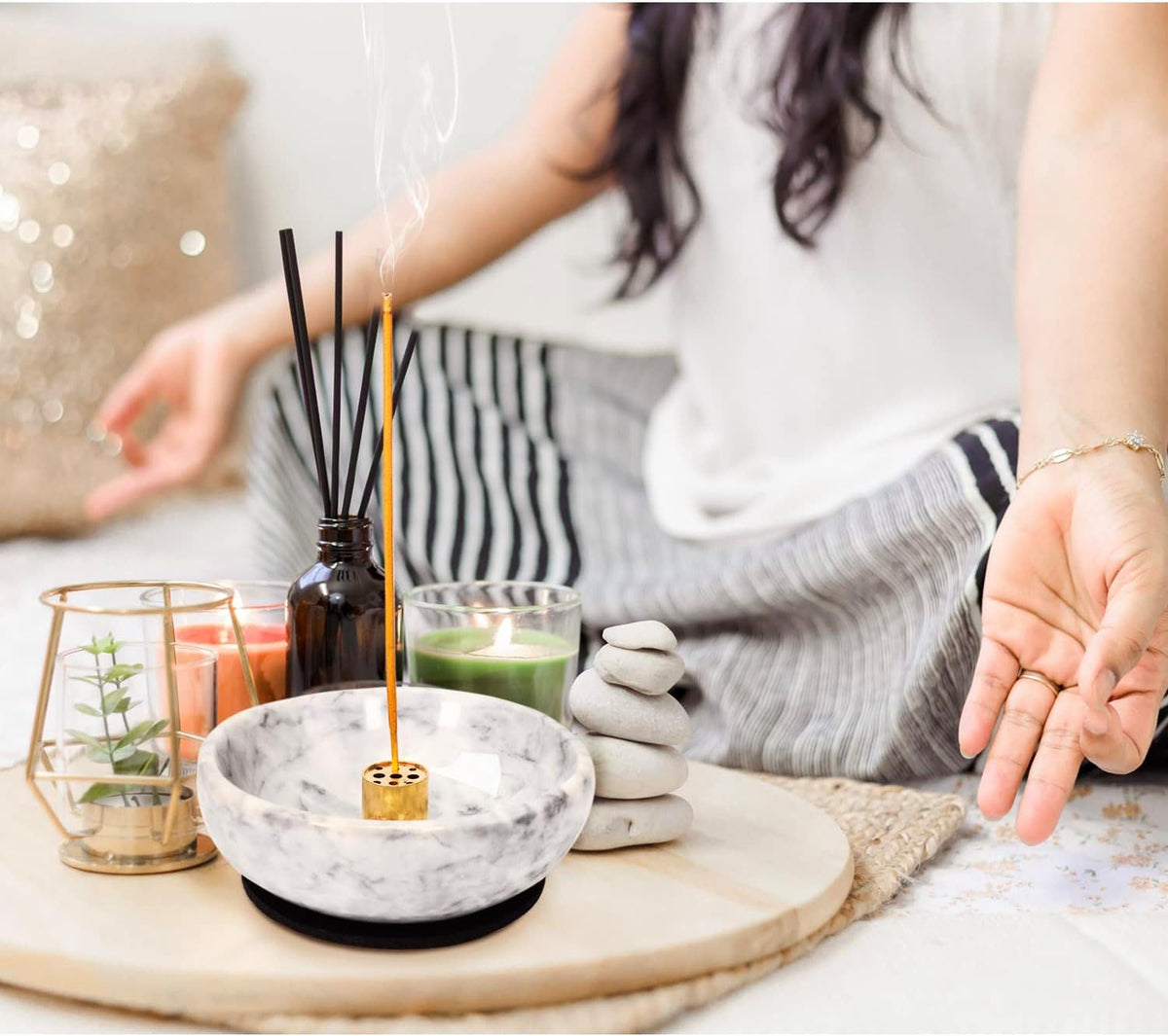 Handmade Natural Marble Incense Holder for Sticks and Cones (Gray / Medium)