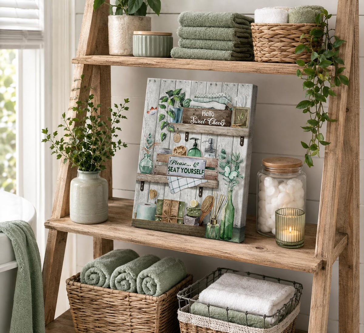 Sage Green Bathroom Canvas Wall Art 12x16Inches (Green Canvas / 16"L x 12"W)