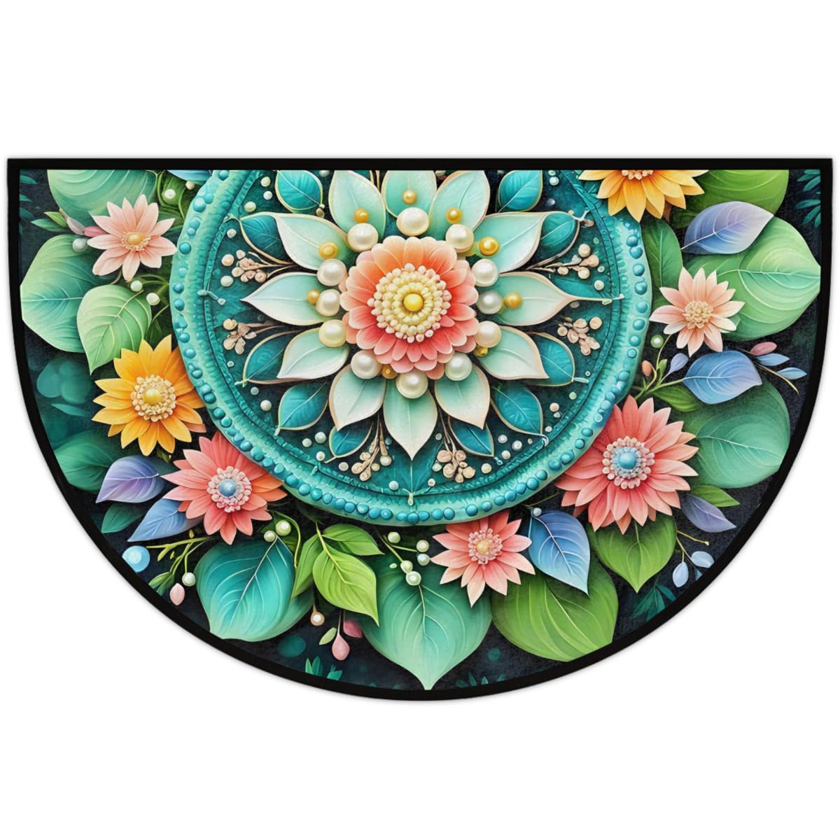 Ethnic Mandala Half Round Rug Half Moon Door Mat Half Circle Rugs (B-color 9)