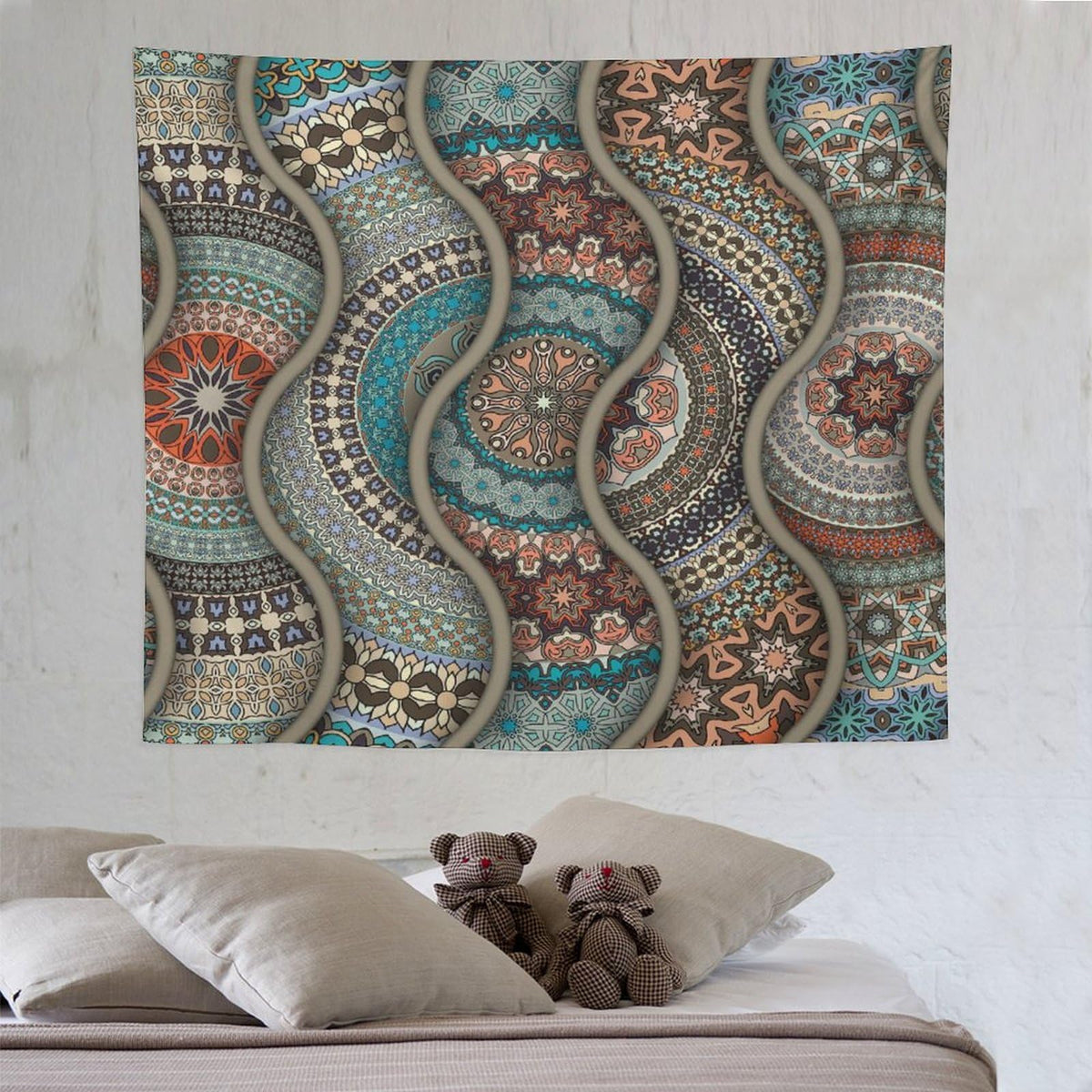 Colorful Bohemian Tapestry Wall Hanging Vintage Floral Mandala Flower Aztec Boho Tapestries Home Decor for Living Room Bedroom Apartment Farmhouse Dorm 50"x60" (50"L x 60"W / Mandala-21)