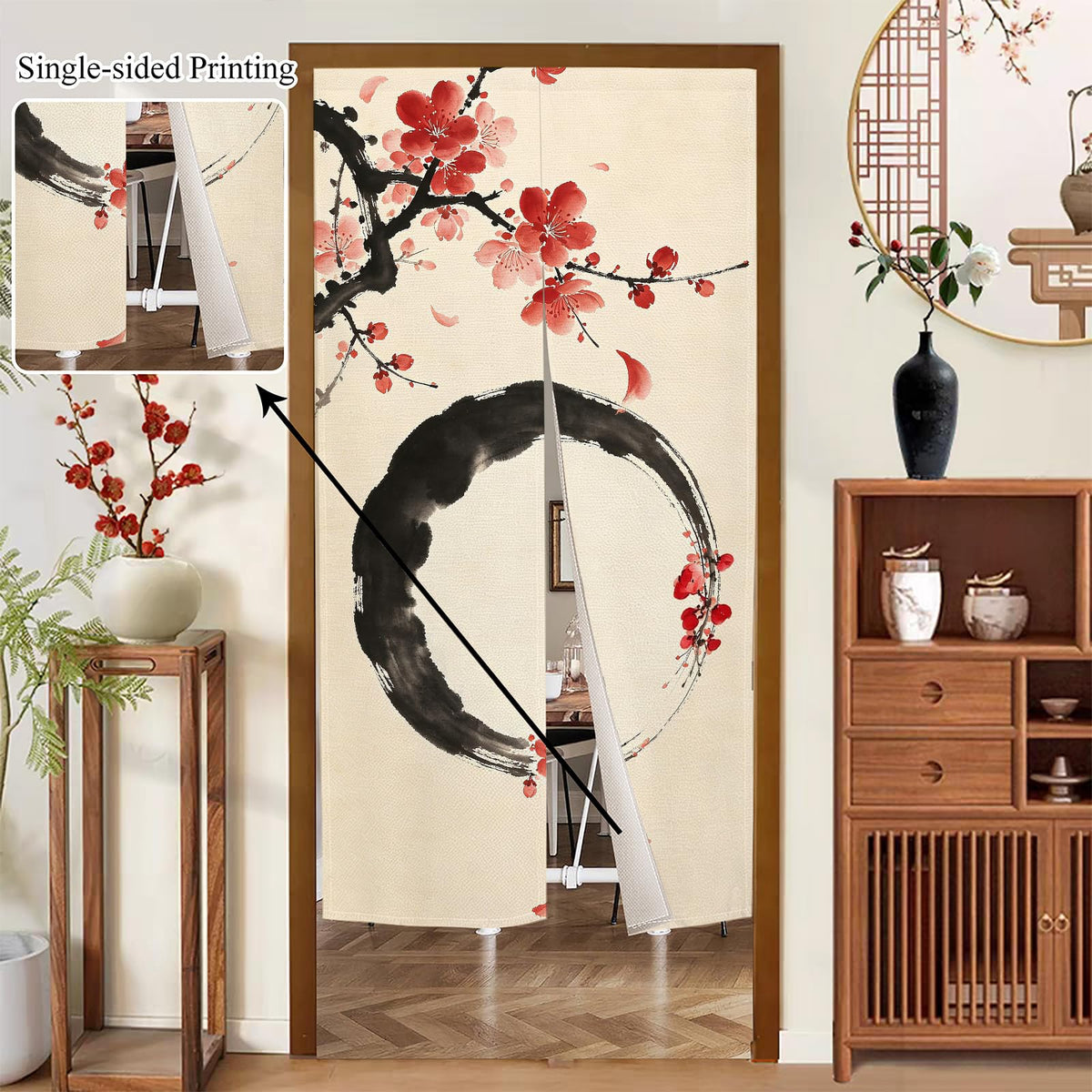 Japanese Noren Curtain for Doorway (Red Black / 33.5"W x 59"L (Pack of 1))