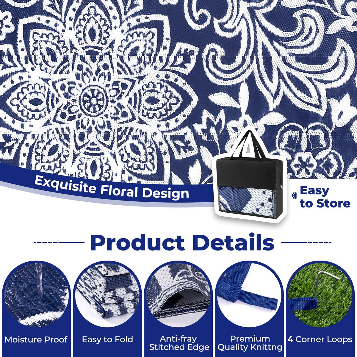 Waterproof Outdoor Rug 8' x 10' (Navy / 8' x 10')