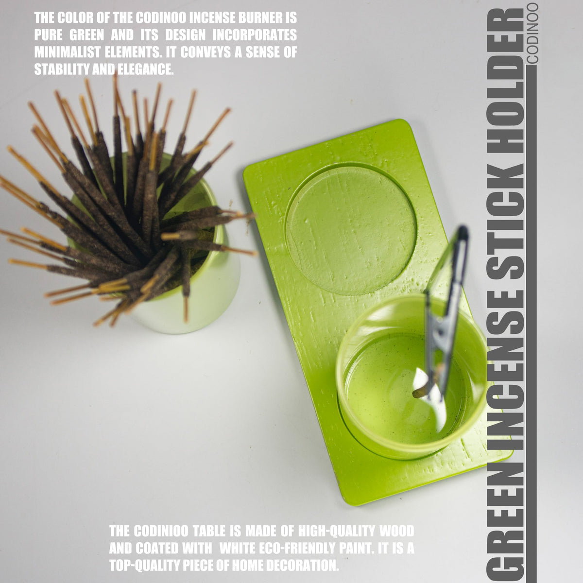 2 in 1 Incense Holder for Sticks (Solid Apple Green / 2 tall glass)