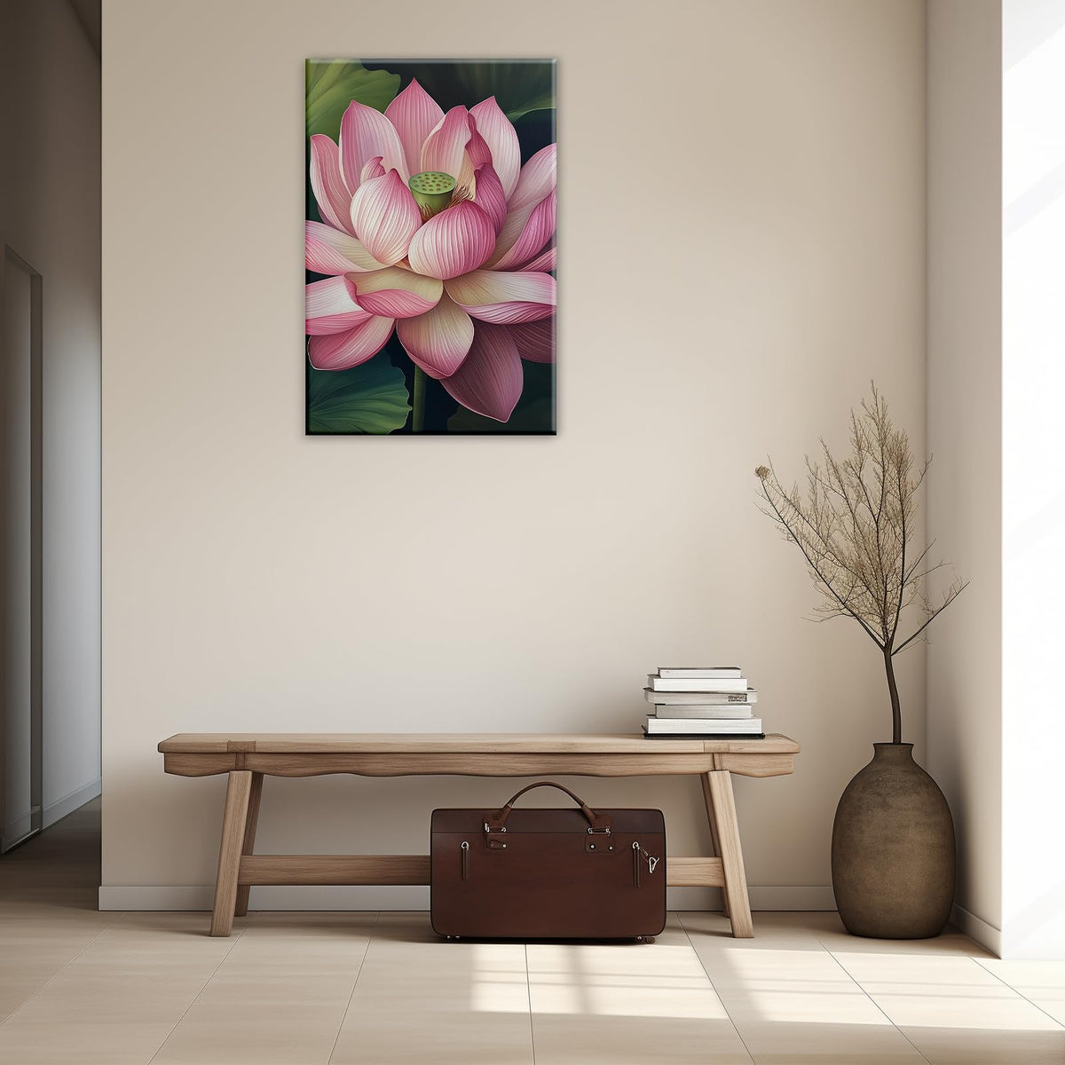 Zen Canvas Wall Art Pink Lotus Picture Print Water Lily Bloom Art Painting Poster Meditation Spiritual Room Decor Artwork Frame (Artwork-1 / 36"L x 24"W)