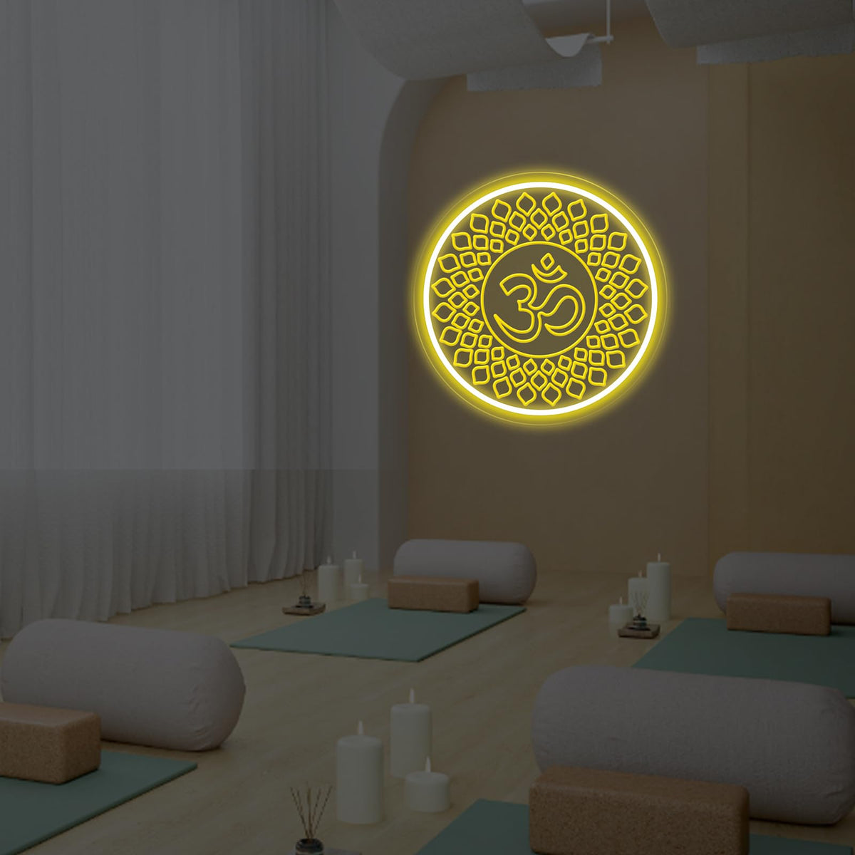 Om Symbol Mandala Neon Sign for Yoga Studio Meditation Room Zen Wall Decor (Om Buddha-Yellow)