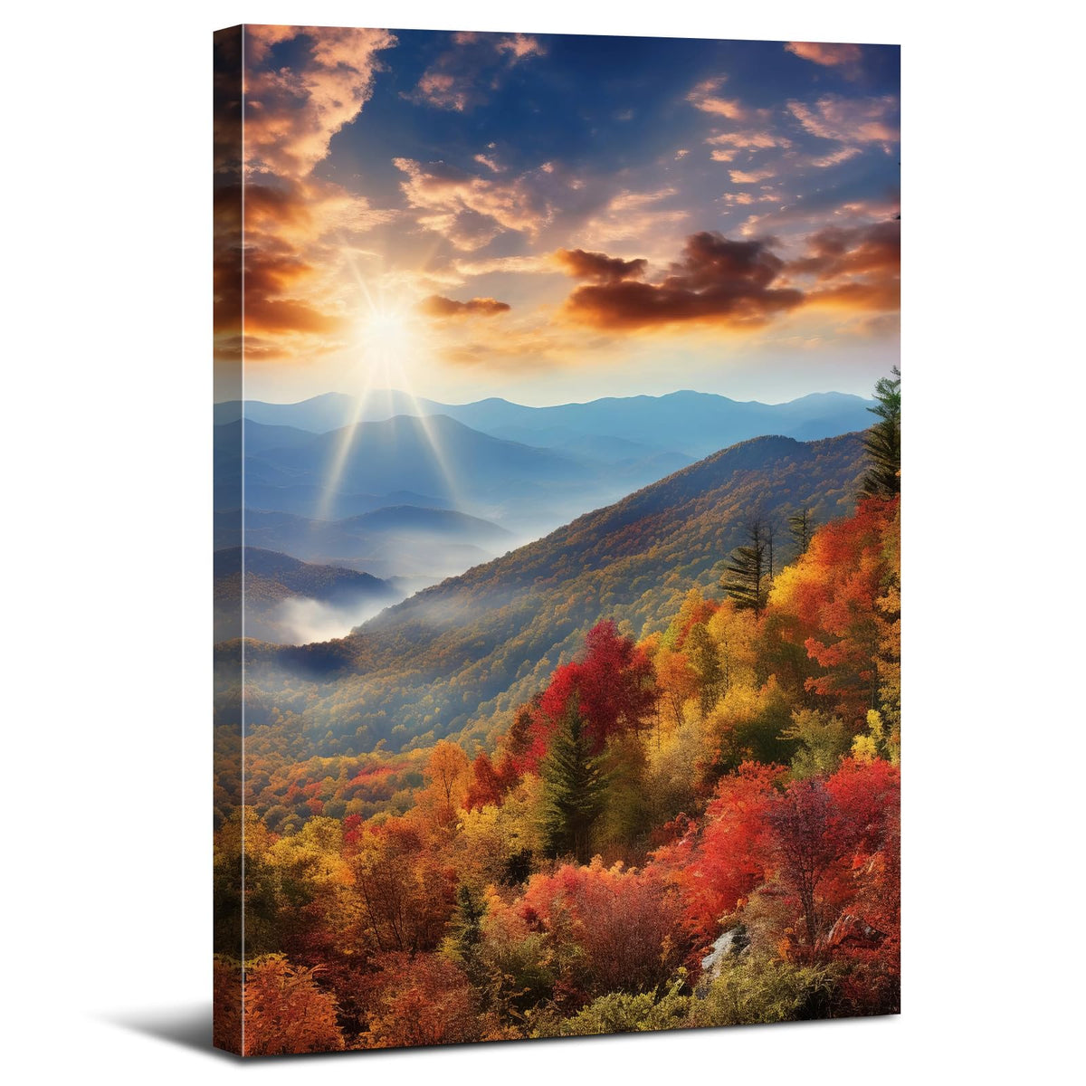 Nature Sunset Wall Art Smoky Mountains Landscape Wall Decor for Living Room Decoration 32x48" Forest Scenery Kitchen Pictures National Park Posters Fall Pine Tree Scenic Painting Canvas Prints Artwork (32"L x 48"W / Fall05)
