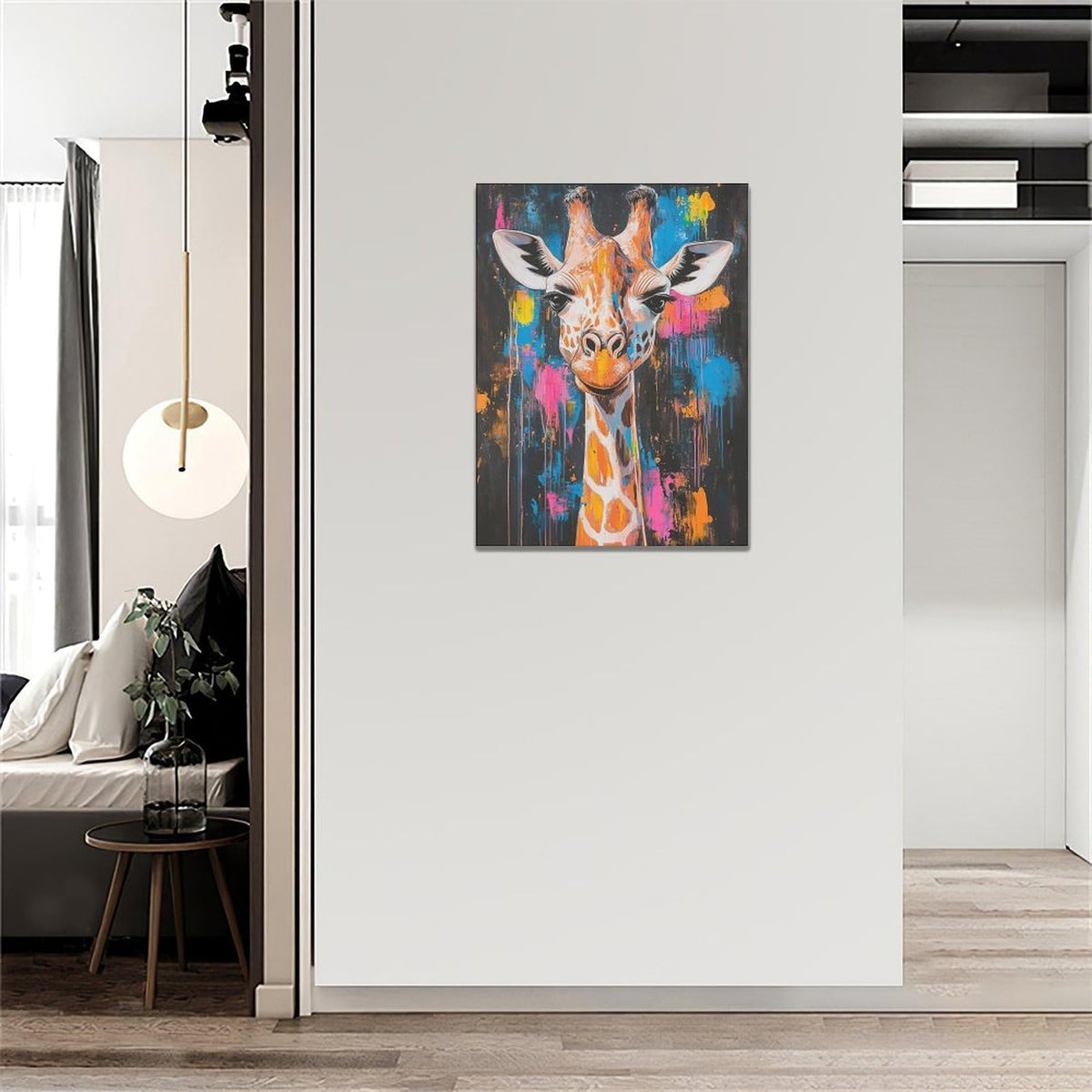Giraffe Wall Art Colorful Giraffe Pictures Giraffes Canvas Wall Decor Street Painting Pop Home Modern Artwork Decorations Framed for Living Room Bedroom Bathroom Office 12 x 16 inch (12" x 16" / Giraffe)