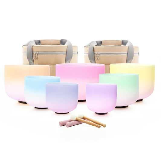 6 12” 7PCS Gradient Crystal Singing Bowls Set 432hz for Meditation (6-12inch 432hz Double Color 7pcs)
