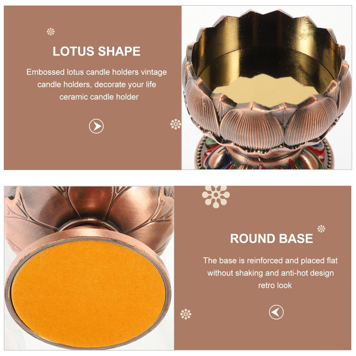 Lotus Shape Copper Candle Holder Buddhism Tea Light Stand Decorative Butter Lamp for Home and Buddha Hall Tabletop 1.96X1.96X1.73 Inch (As Shown)