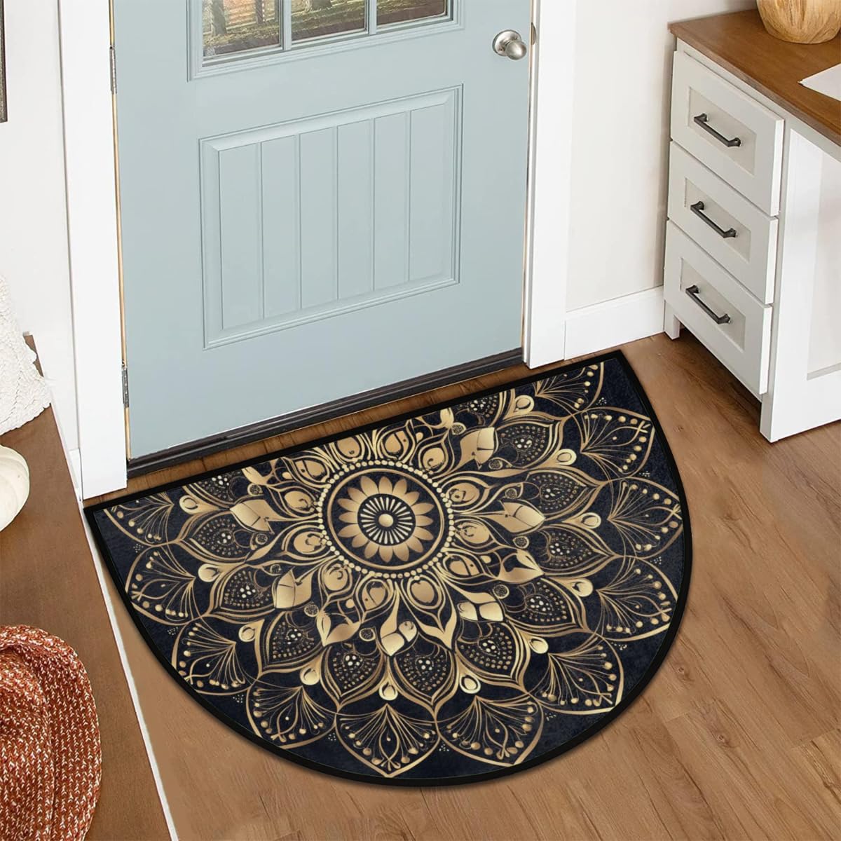 Mandala Ethnic Half Round Rug Half Moon Door Mat Half Circle Rugs (A:a-color 13)